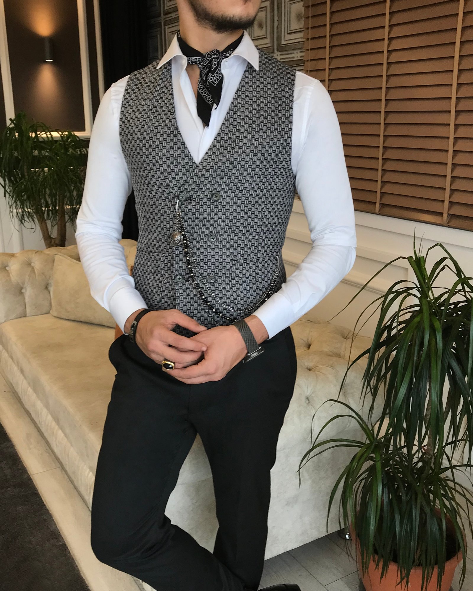 İtalyan stil erkek slim fit çok renkli cepken yelek T6408