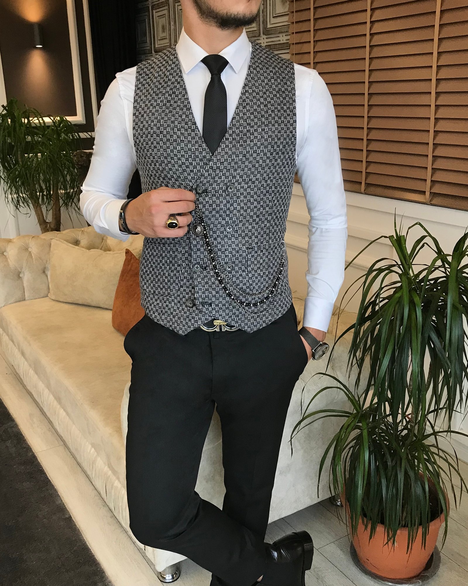 İtalyan stil erkek slim fit çok renkli cepken yelek T6408