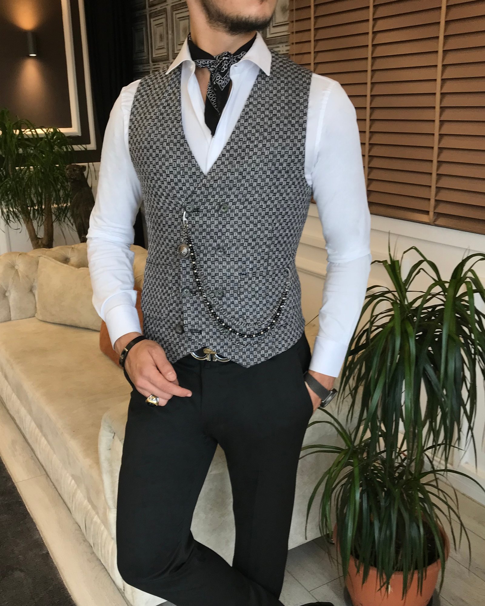 İtalyan stil erkek slim fit çok renkli cepken yelek T6408
