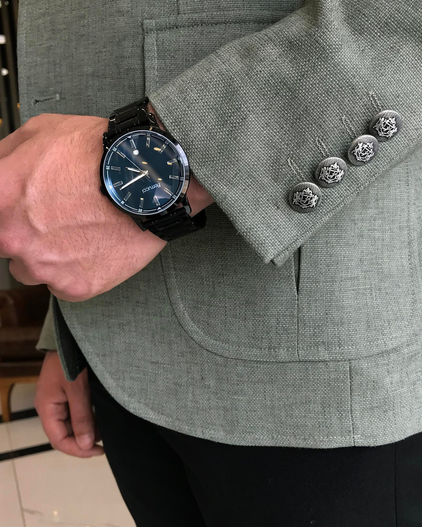 İtalyan stil erkek slim fit keten karışımlı safari ceket haki T9599