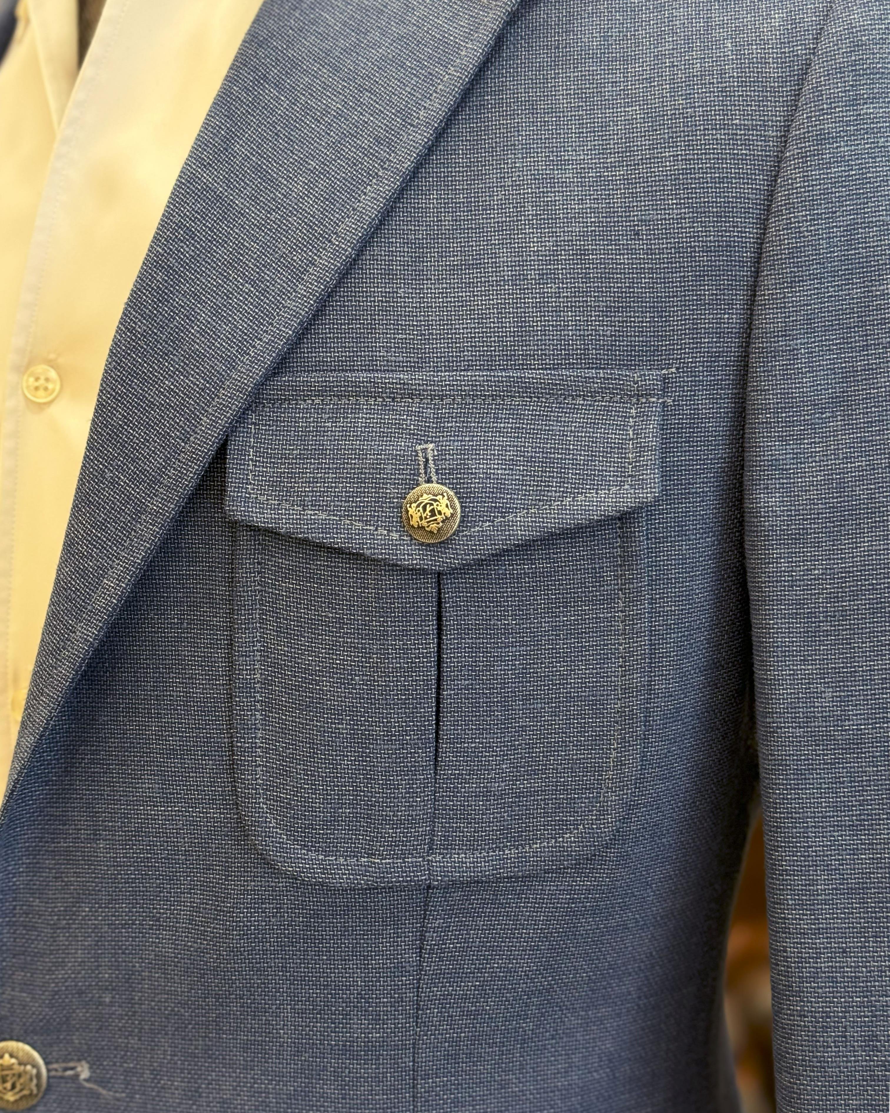 İtalyan stil erkek slim fit keten karışımlı safari ceket mavi T11990