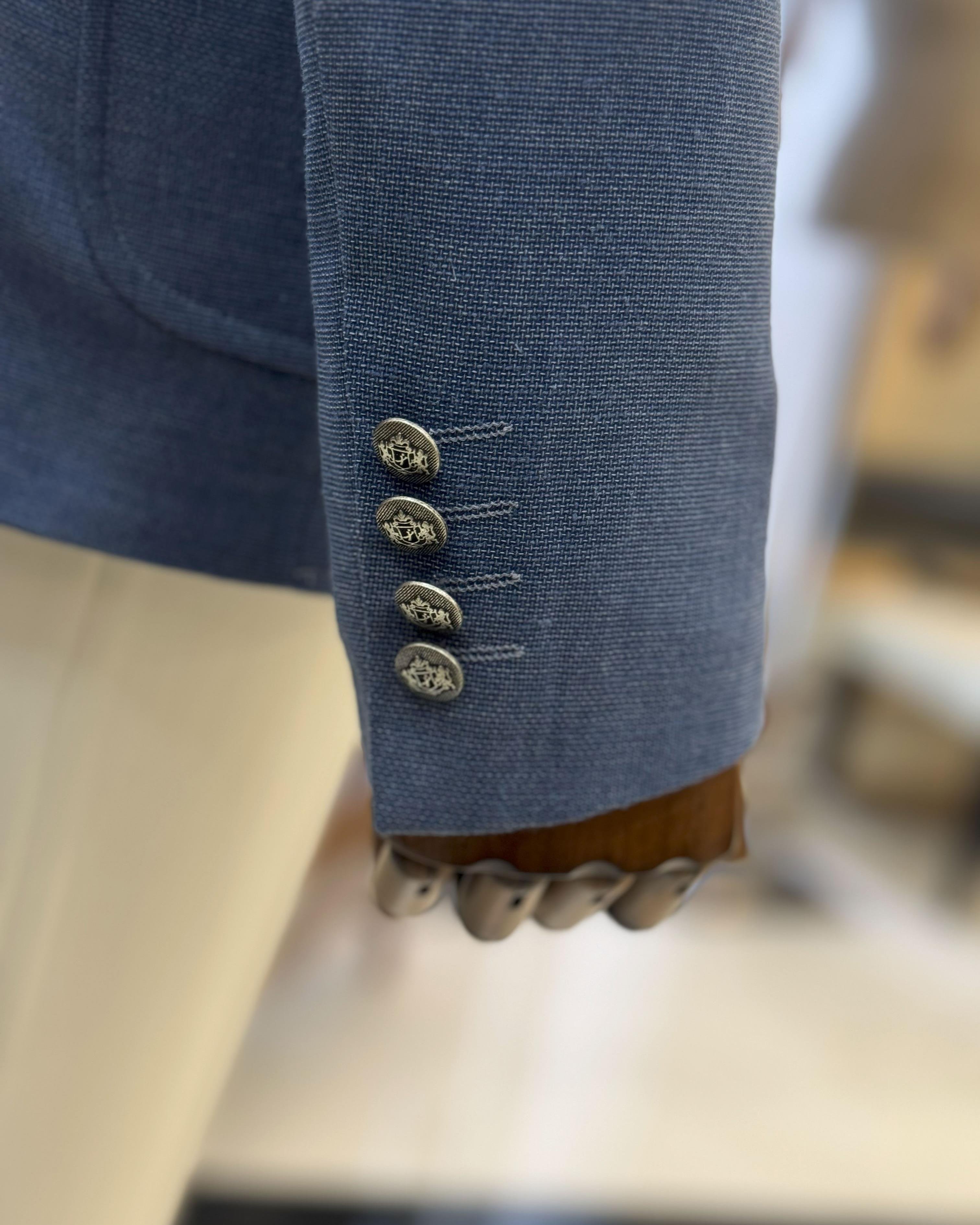 İtalyan stil erkek slim fit keten karışımlı safari ceket mavi T11990
