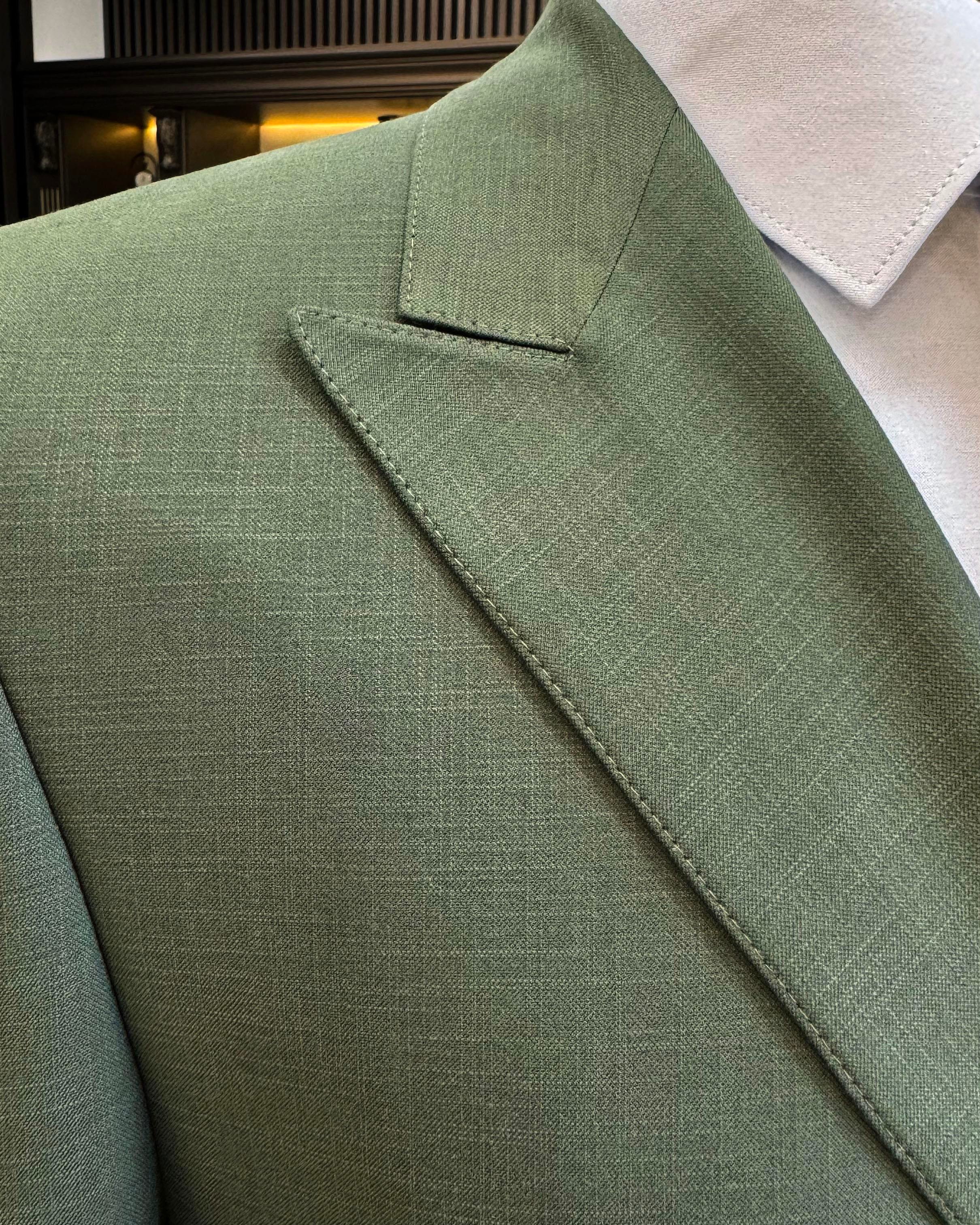 İtalyan stil erkek slim fit kırlangıç yaka keten karışımlı kruvaze ceket yeşil T11983