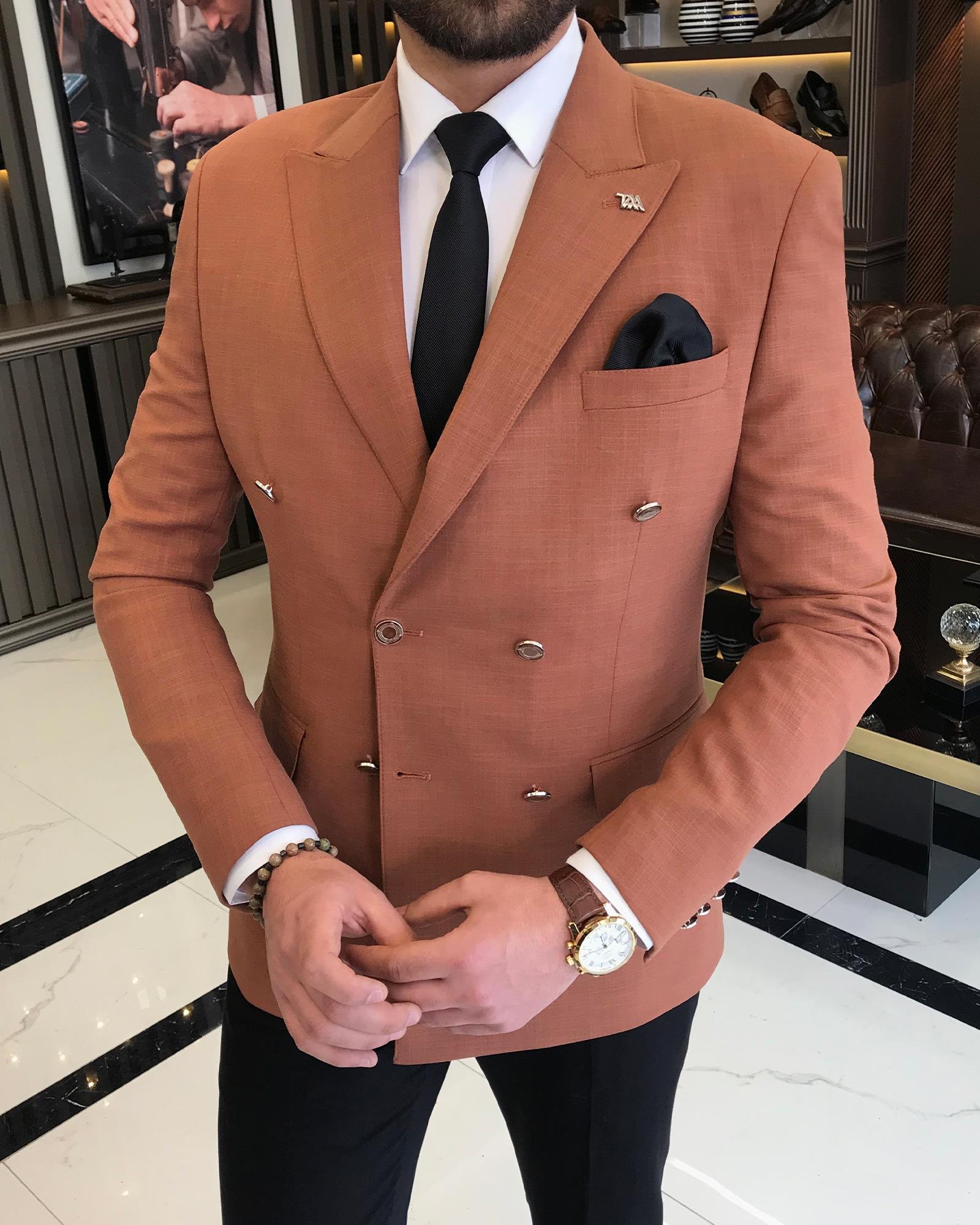 Italian Style Slim Fit Men's Cruiser Wool Mixture Single Jacket Tile T7852