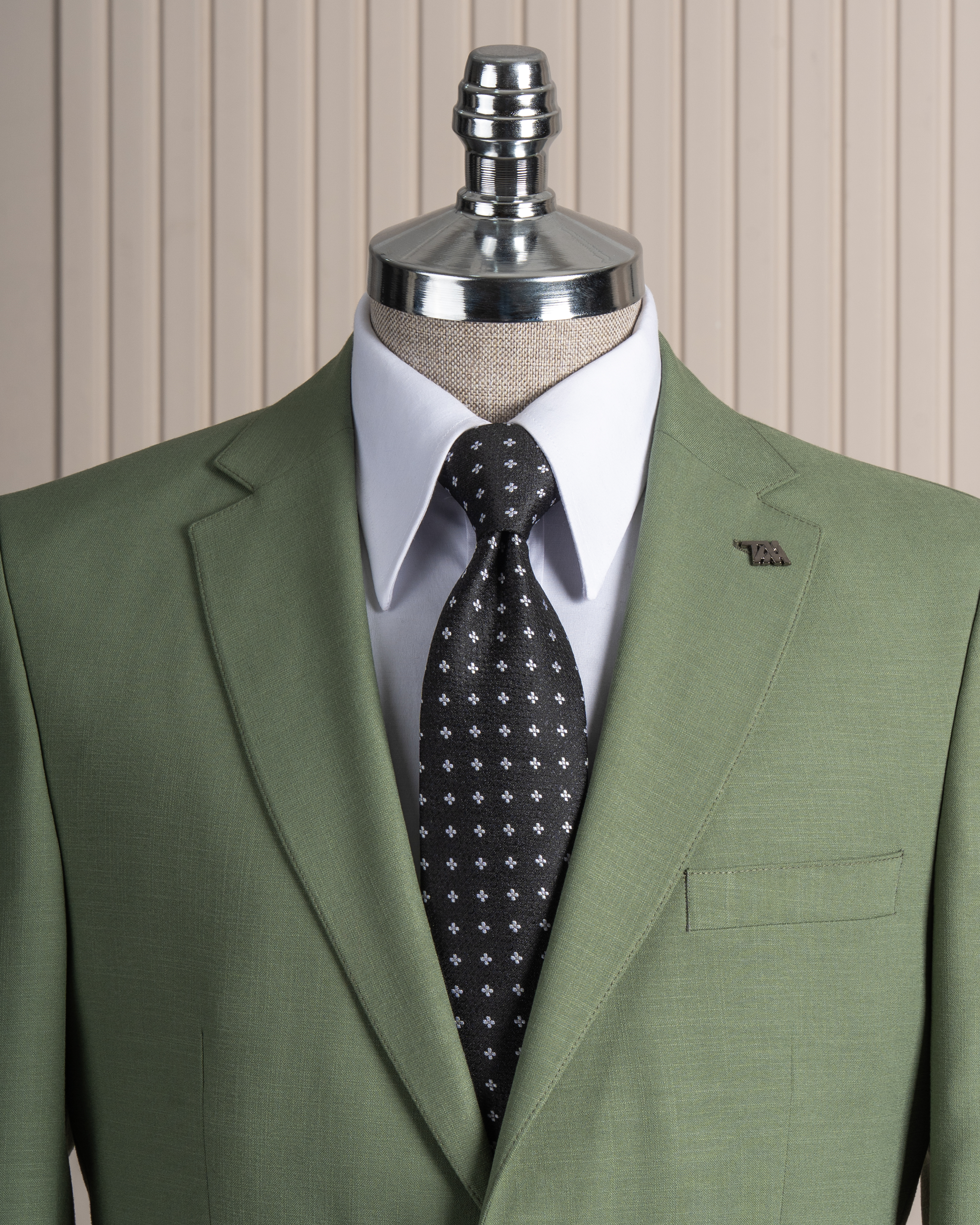 İtalyan stil erkek slim fit kırlangıç yaka keten karışımlı kruvaze ceket Yeşil T8298