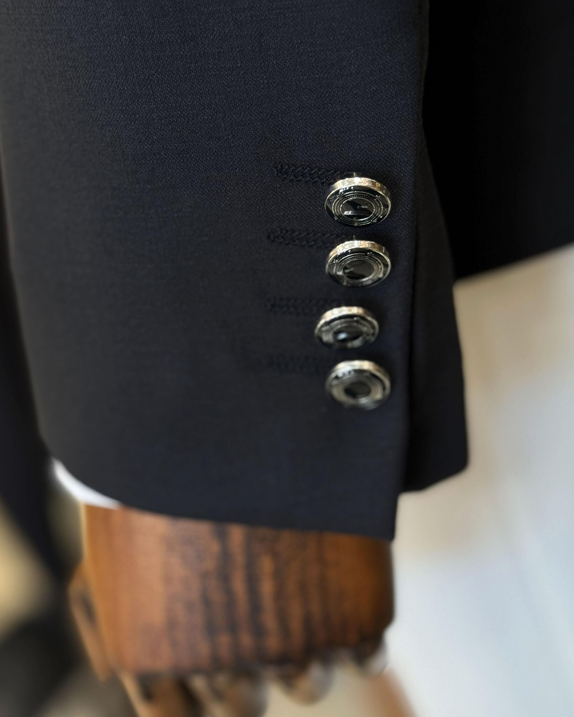 İtalyan stil erkek slim fit kırlangıç yaka keten karışımlı kruvaze ceket siyah T11994