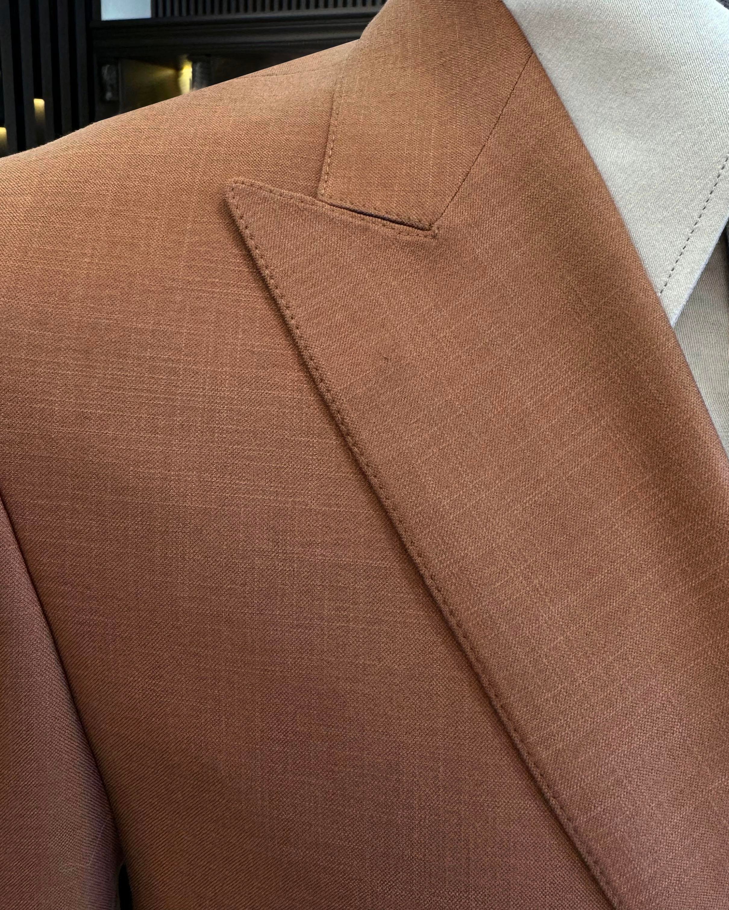 İtalyan stil erkek slim fit kırlangıç yaka keten karışımlı kruvaze ceket kiremit T11984