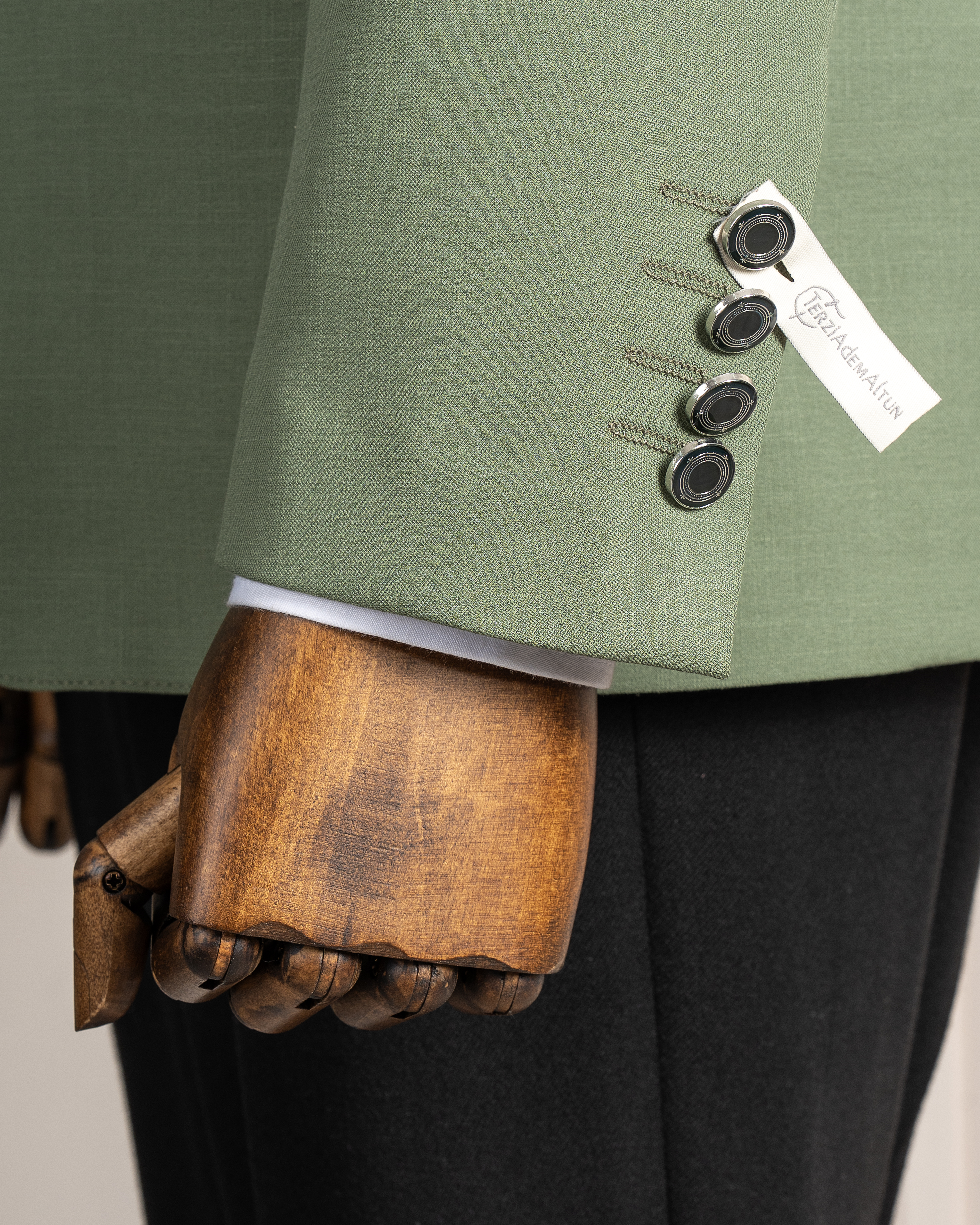 İtalyan stil erkek slim fit kırlangıç yaka keten karışımlı kruvaze ceket Yeşil T8298