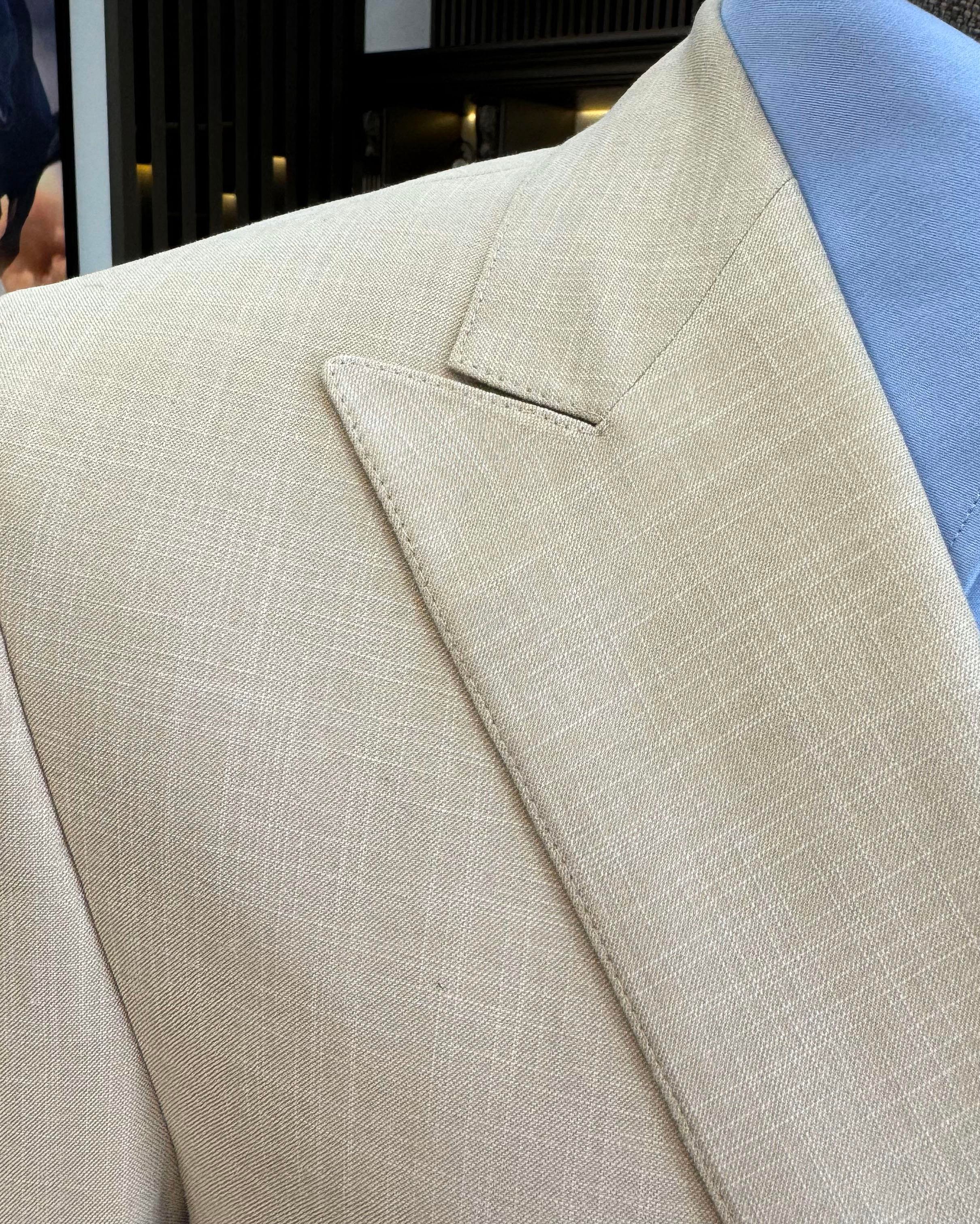 İtalyan stil erkek slim fit kırlangıç yaka keten karışımlı kruvaze ceket bej T11986