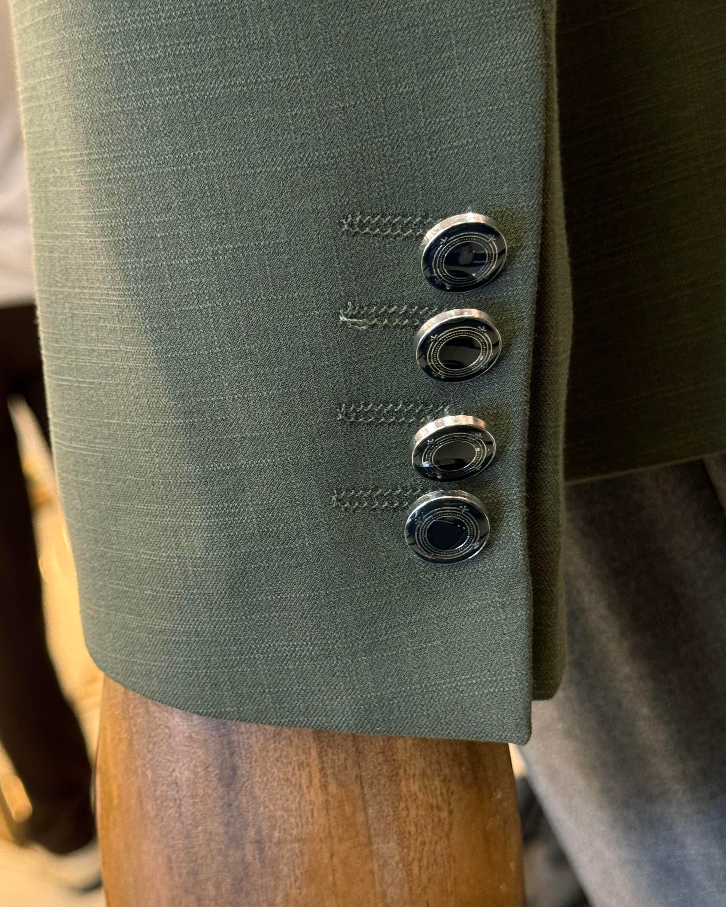 İtalyan stil erkek slim fit kırlangıç yaka keten karışımlı kruvaze ceket yeşil T11983