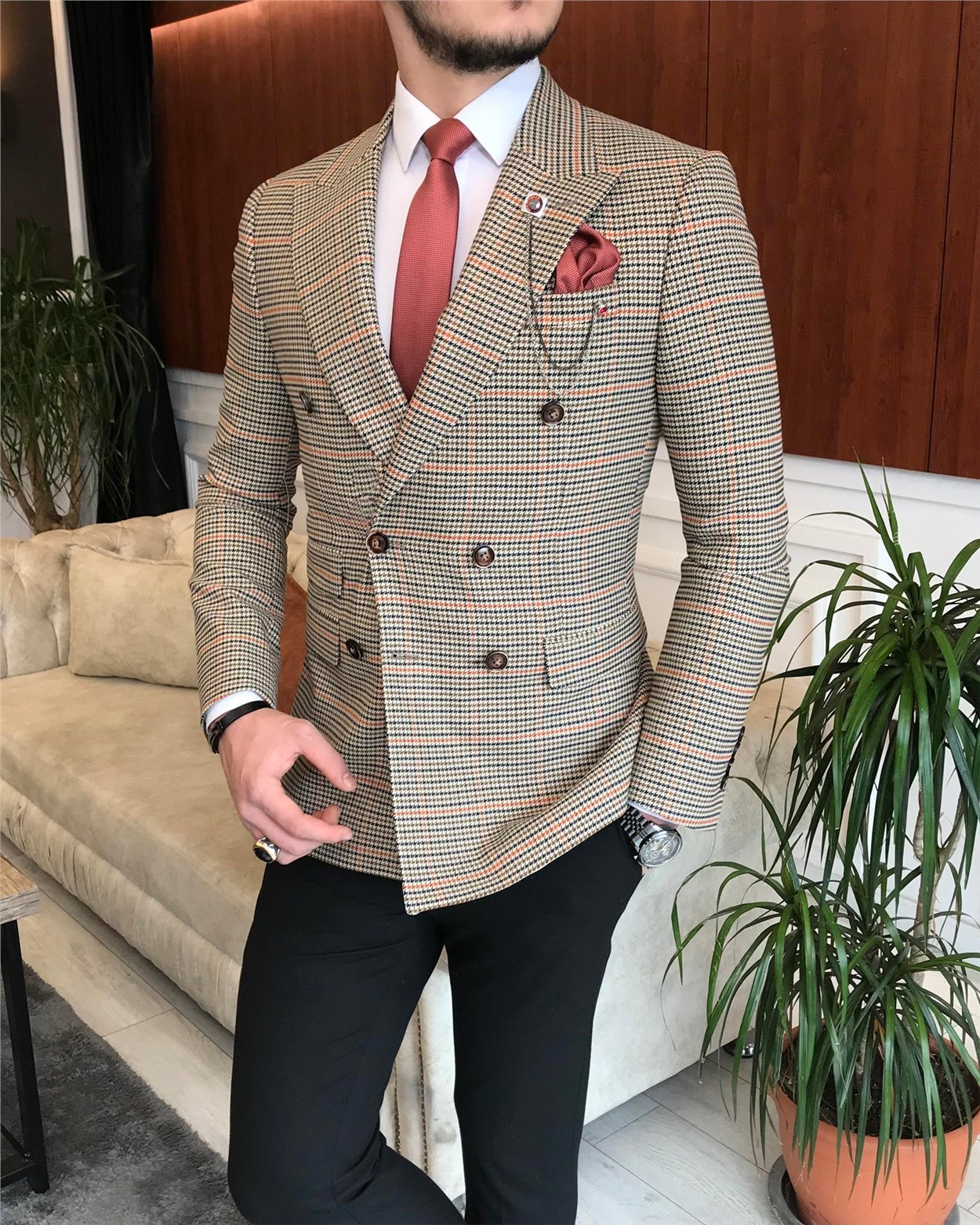 İtalyan stil erkek slim fit kruvaze kışlık tek ceket çok renkli T6679