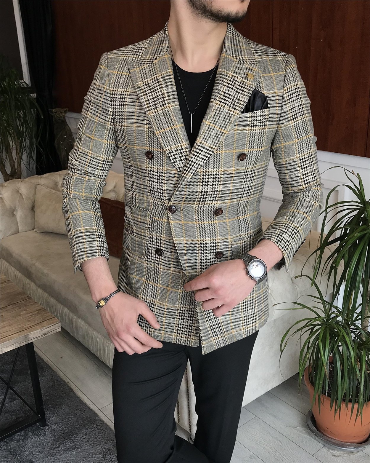 İtalyan stil erkek slim fit kruvaze kışlık tek ceket çok renkli T6677