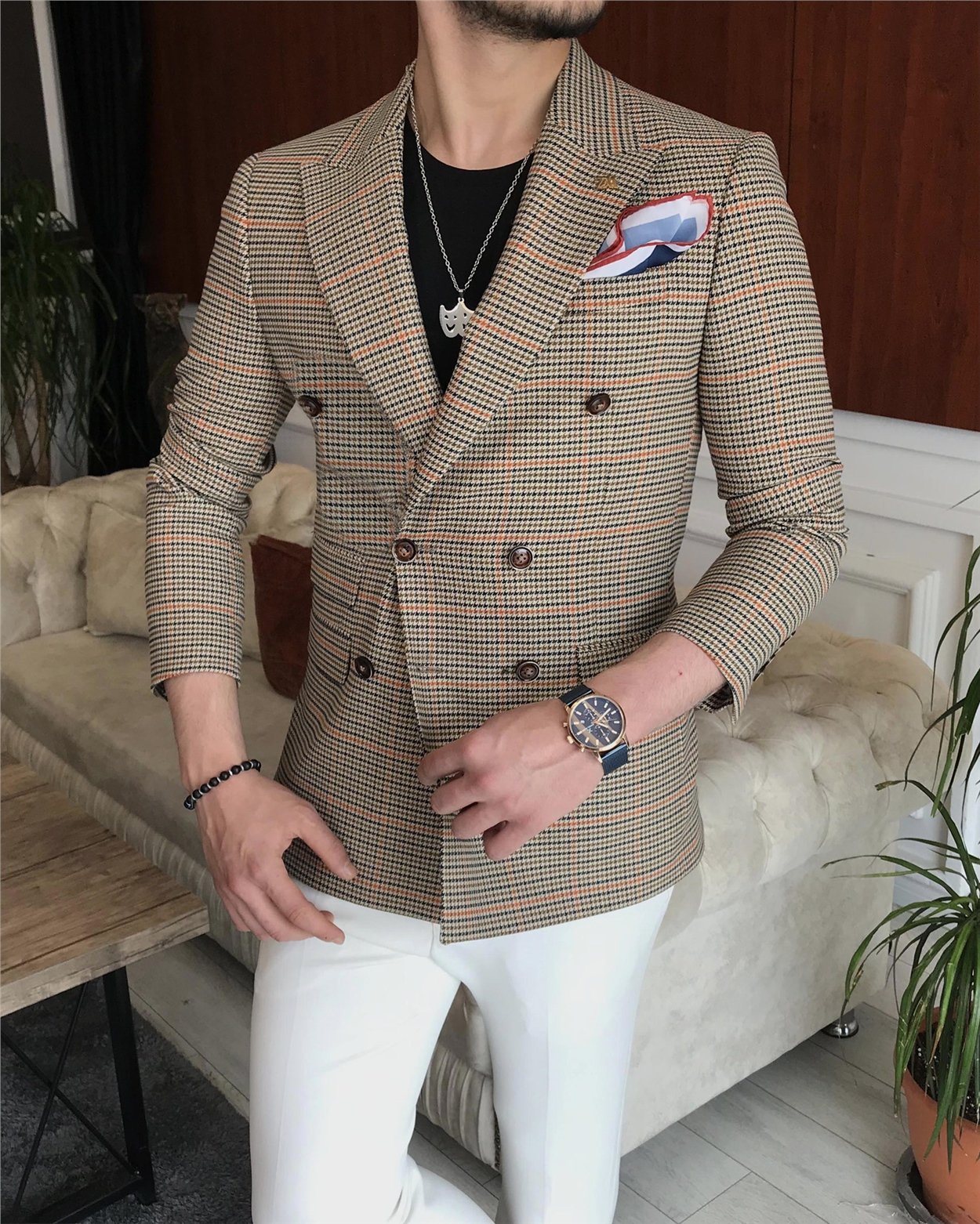 İtalyan stil erkek slim fit kruvaze kışlık tek ceket çok renkli T6679