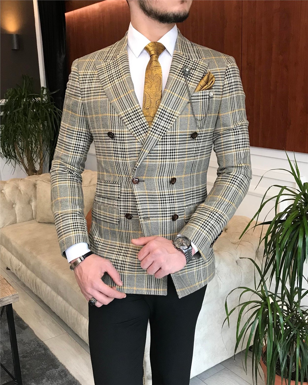 İtalyan stil erkek slim fit kruvaze kışlık tek ceket çok renkli T6677