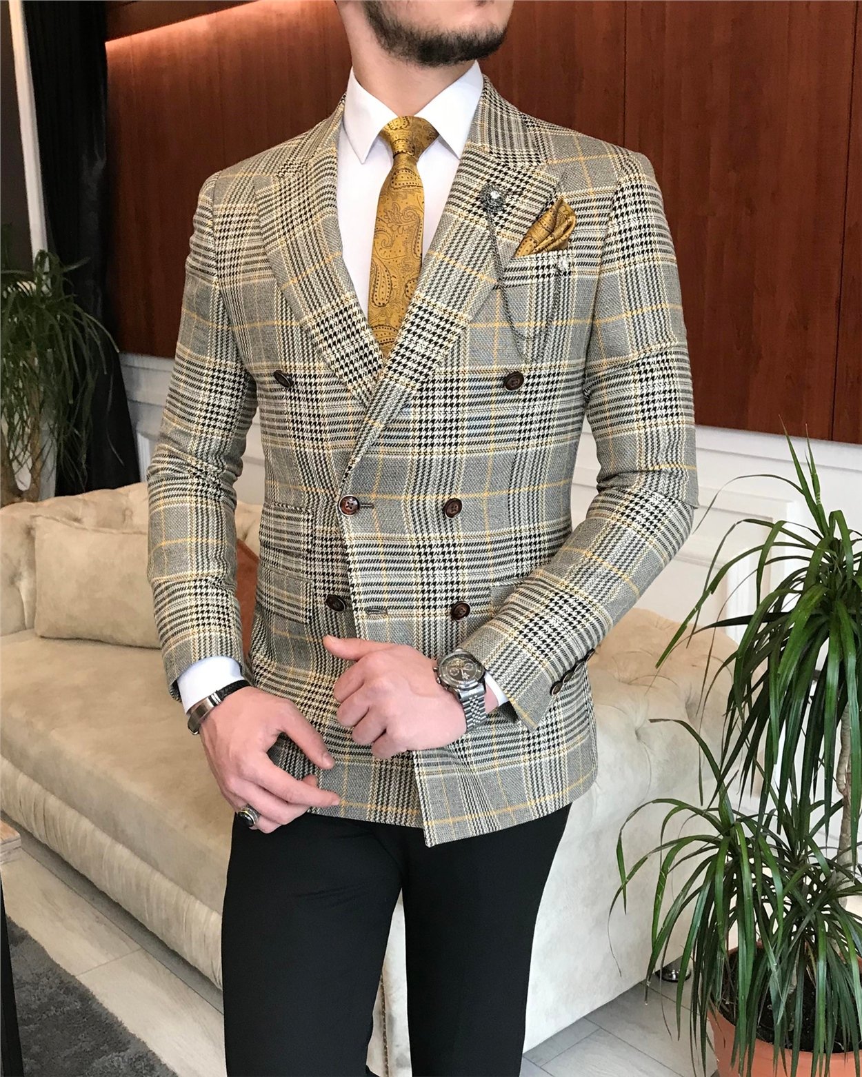 İtalyan stil erkek slim fit kruvaze kışlık tek ceket çok renkli T6677