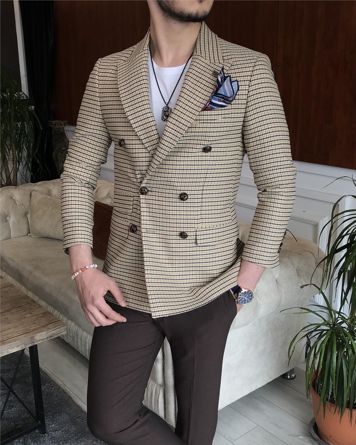 İtalyan stil erkek slim fit kruvaze kışlık tek ceket çok renkli T6681