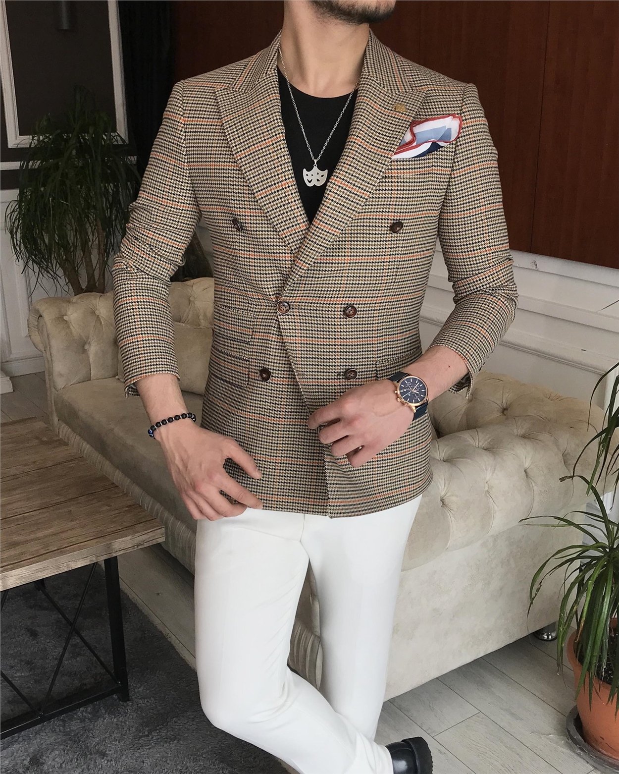 İtalyan stil erkek slim fit kruvaze kışlık tek ceket çok renkli T6679