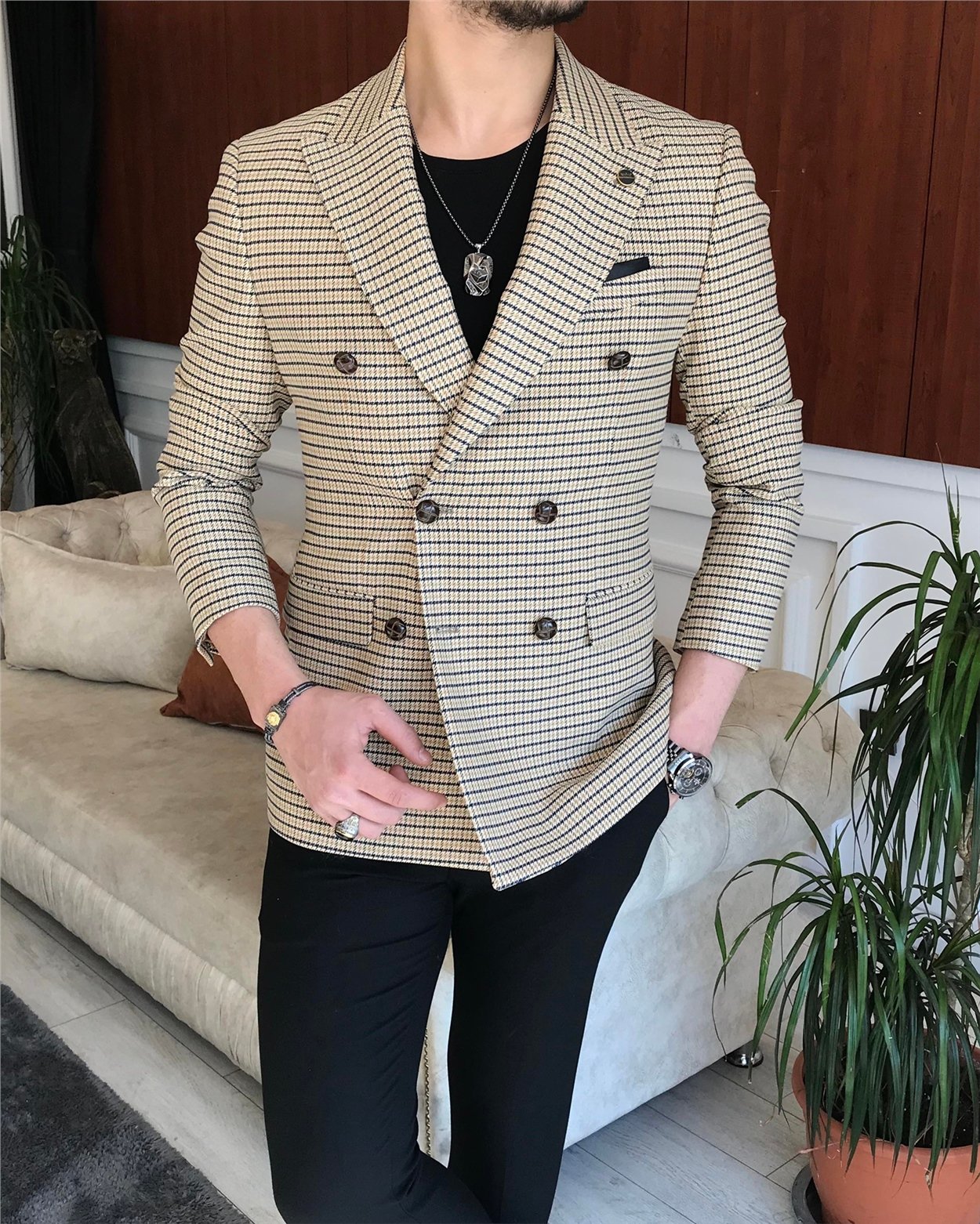 İtalyan stil erkek slim fit kruvaze kışlık tek ceket çok renkli T6681