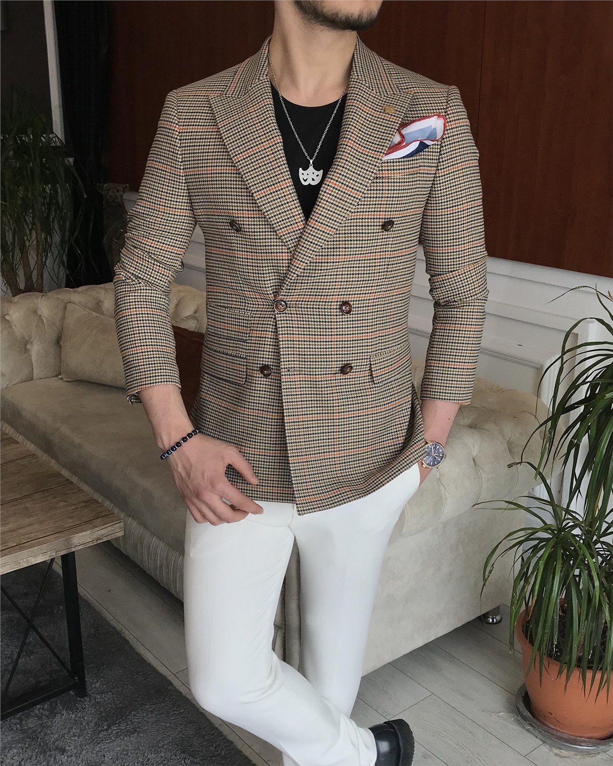 İtalyan stil erkek slim fit kruvaze kışlık tek ceket çok renkli T6679