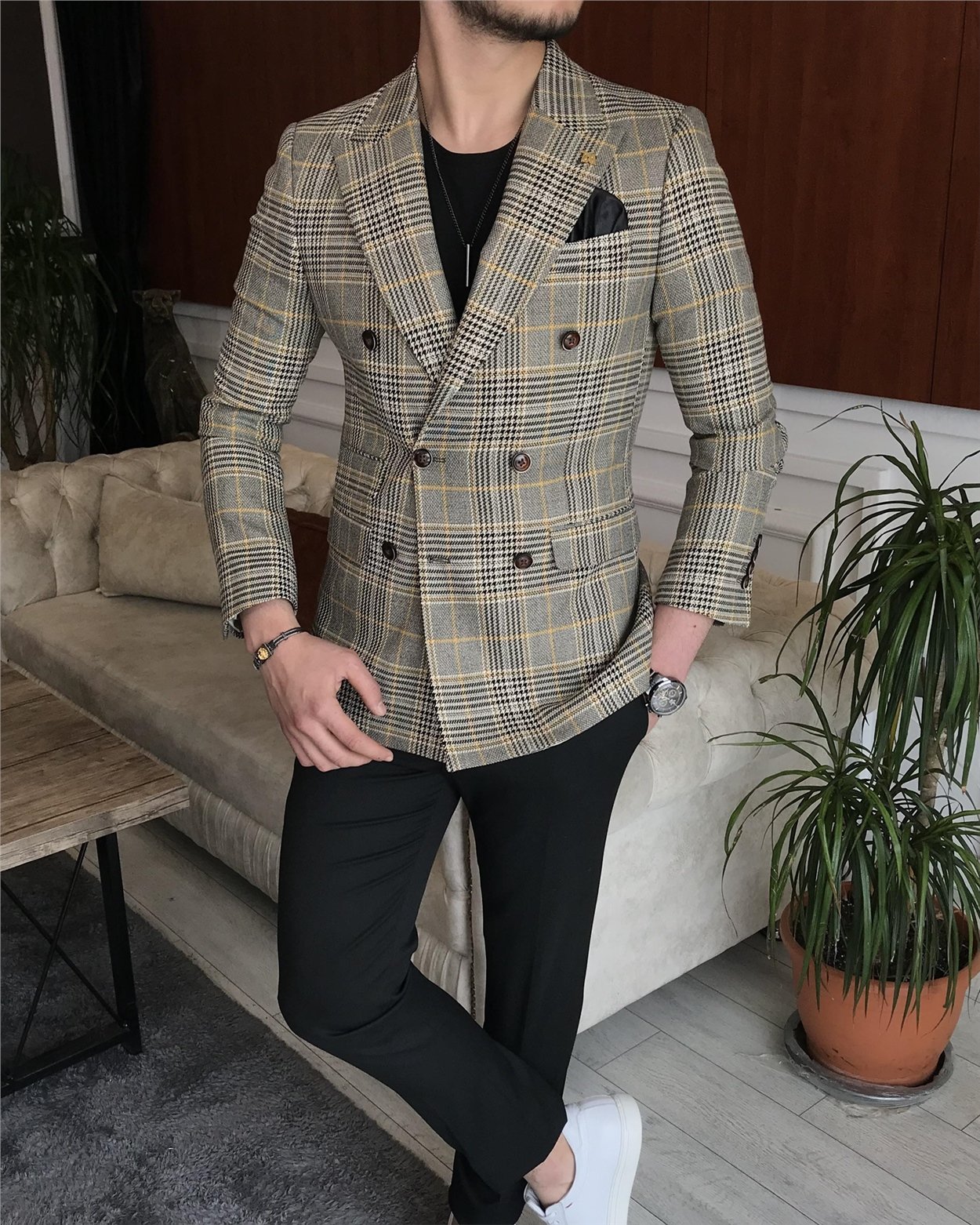 İtalyan stil erkek slim fit kruvaze kışlık tek ceket çok renkli T6677