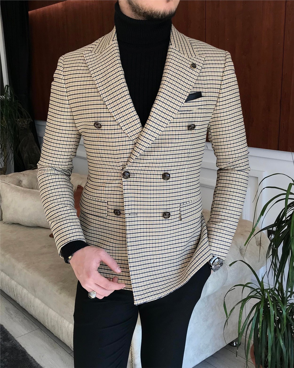 İtalyan stil erkek slim fit kruvaze kışlık tek ceket çok renkli T6681