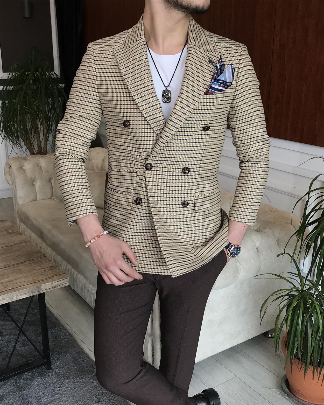 İtalyan stil erkek slim fit kruvaze kışlık tek ceket çok renkli T6681
