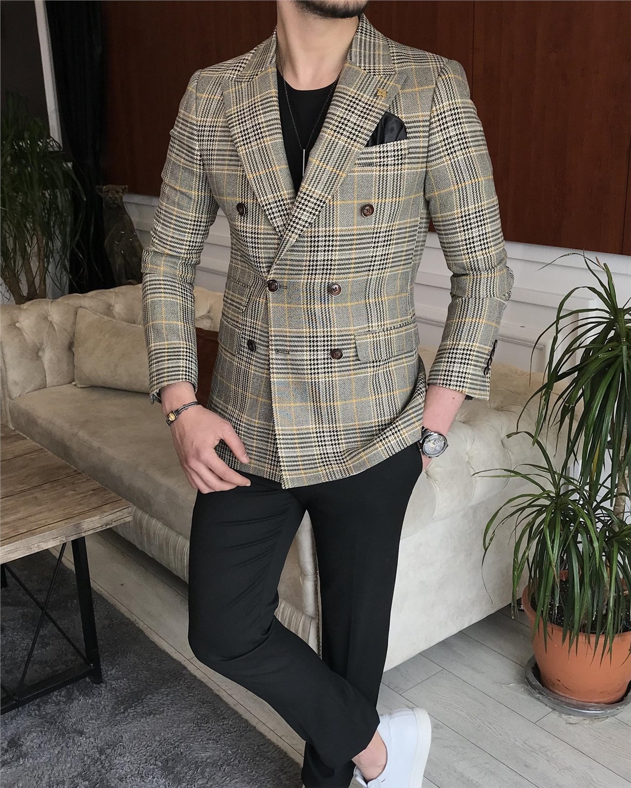 İtalyan stil erkek slim fit kruvaze kışlık tek ceket çok renkli T6677