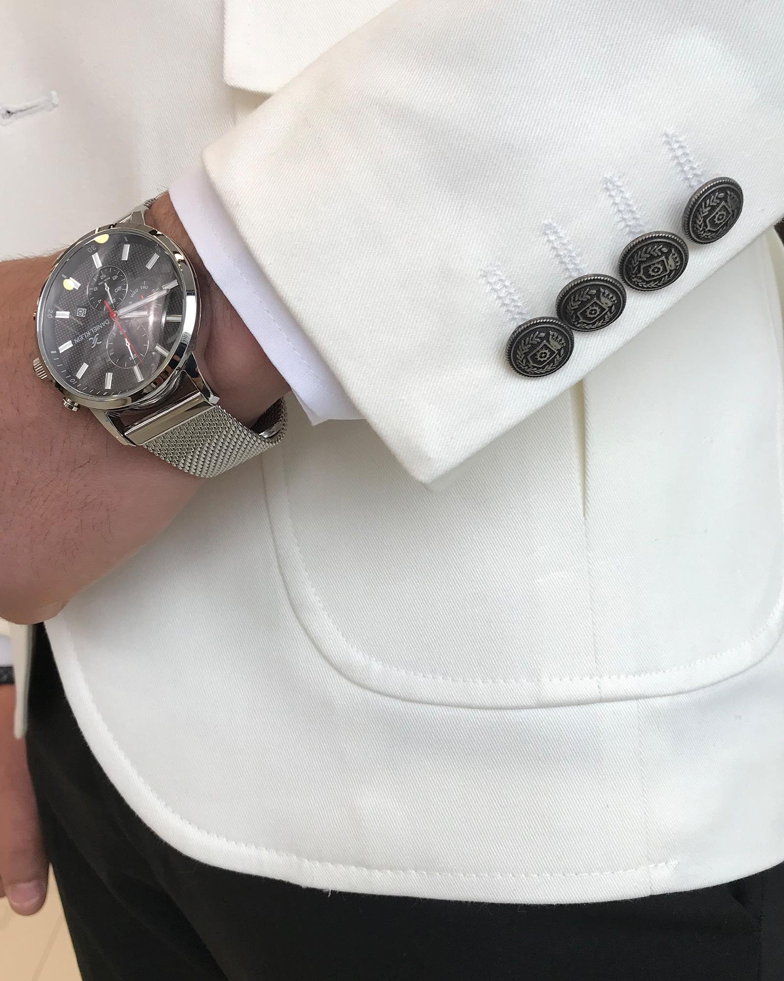 İtalyan stil erkek slim fit mono yaka torba cep pamuk karışımlı ceket ekru T9348