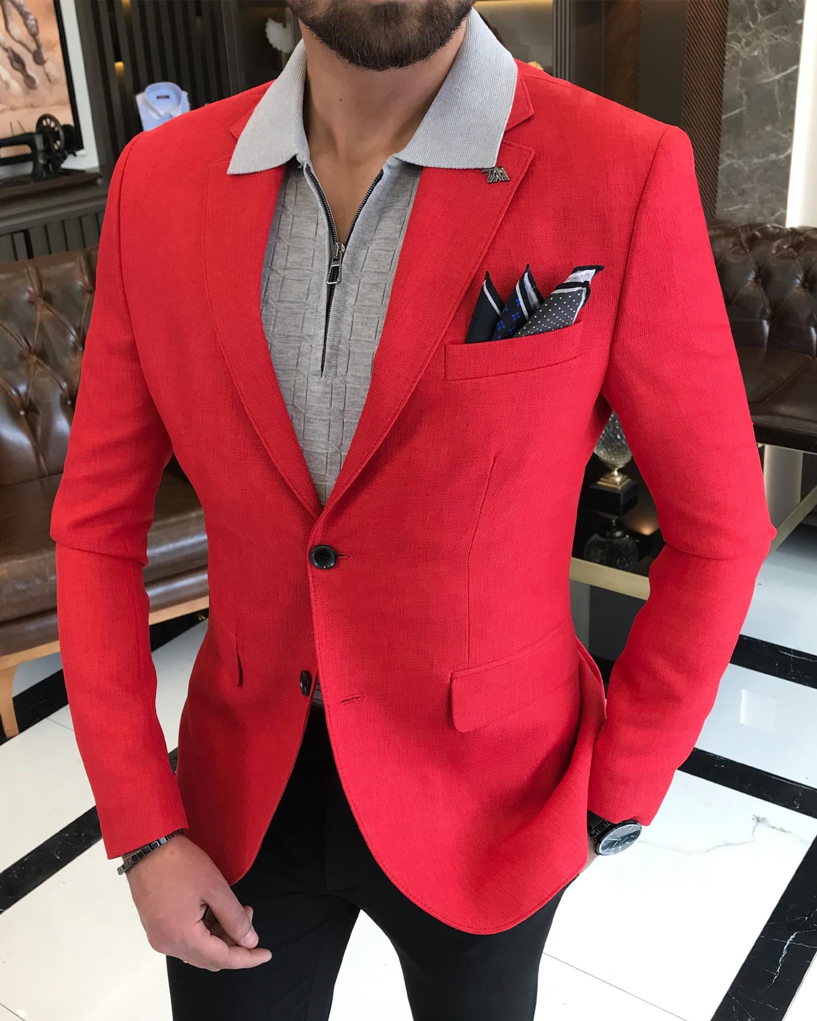 TerziAdemAltun İtalyan stil erkek slim fit mono yaka pamuk