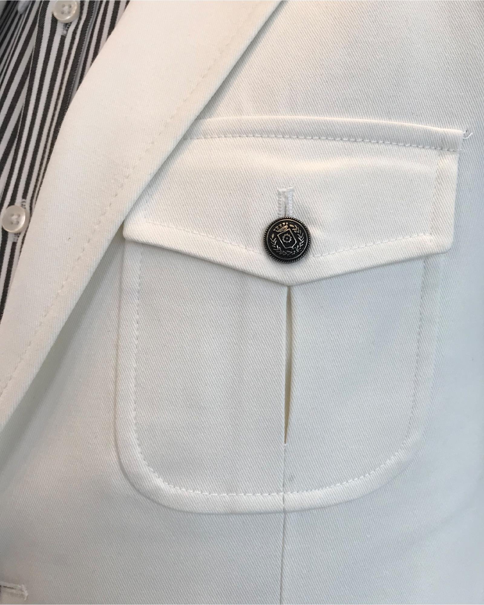 İtalyan stil erkek slim fit mono yaka torba cep pamuk karışımlı ceket ekru T9348