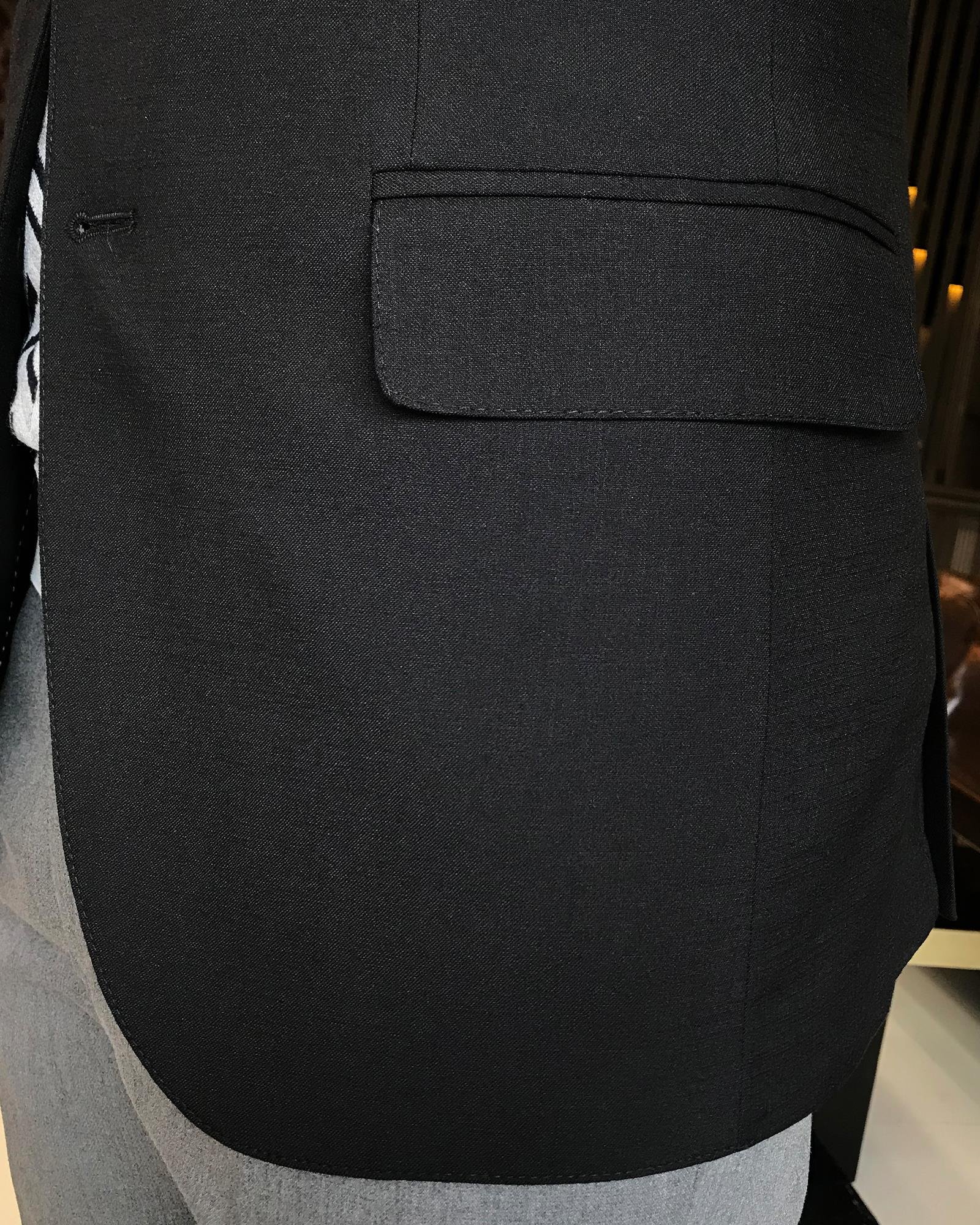 Italian style men's slim fit mono collar linen blended jacket black T9336