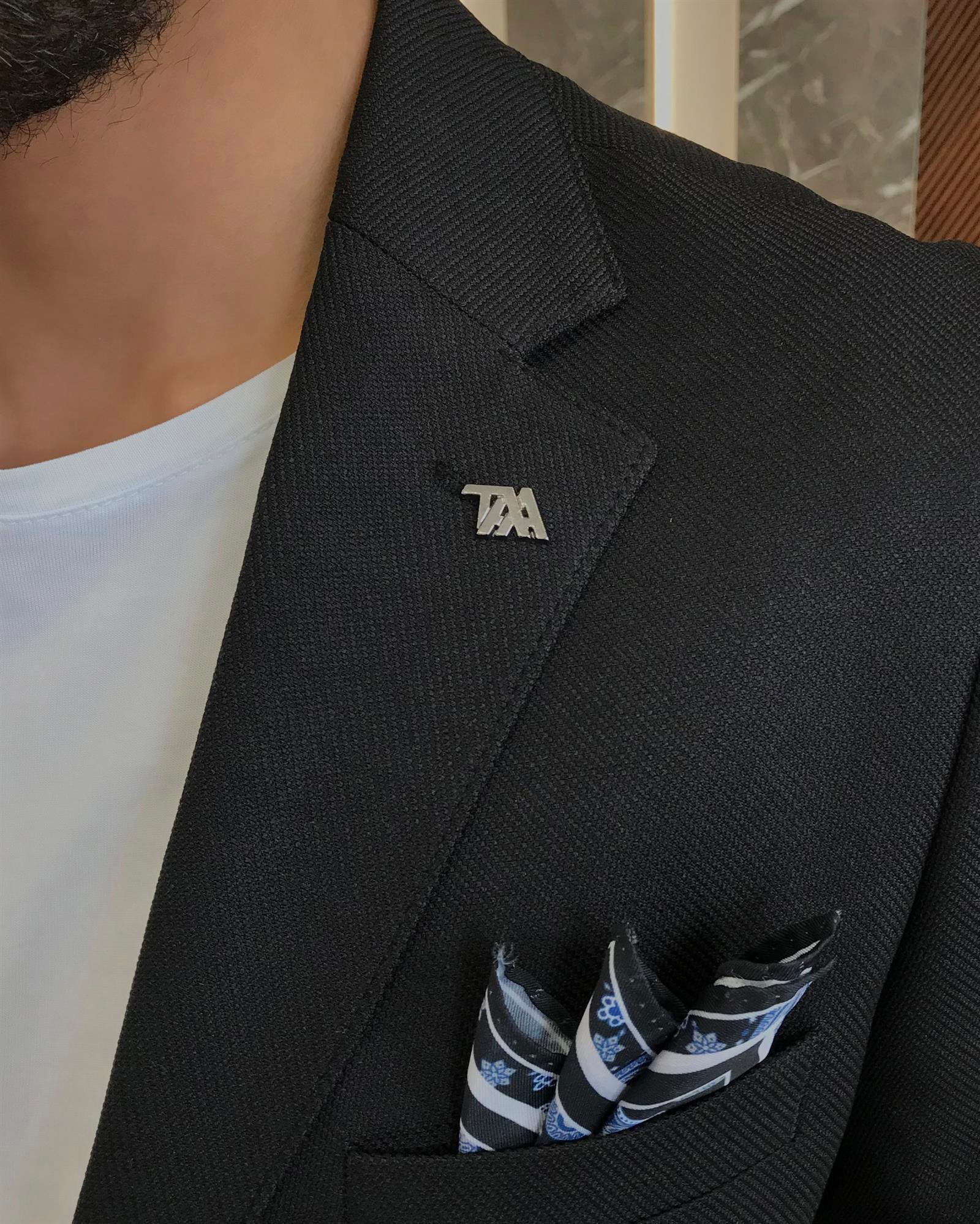Italian Style Men's Slim Fit Blazer Cotton Jacket Black T7380