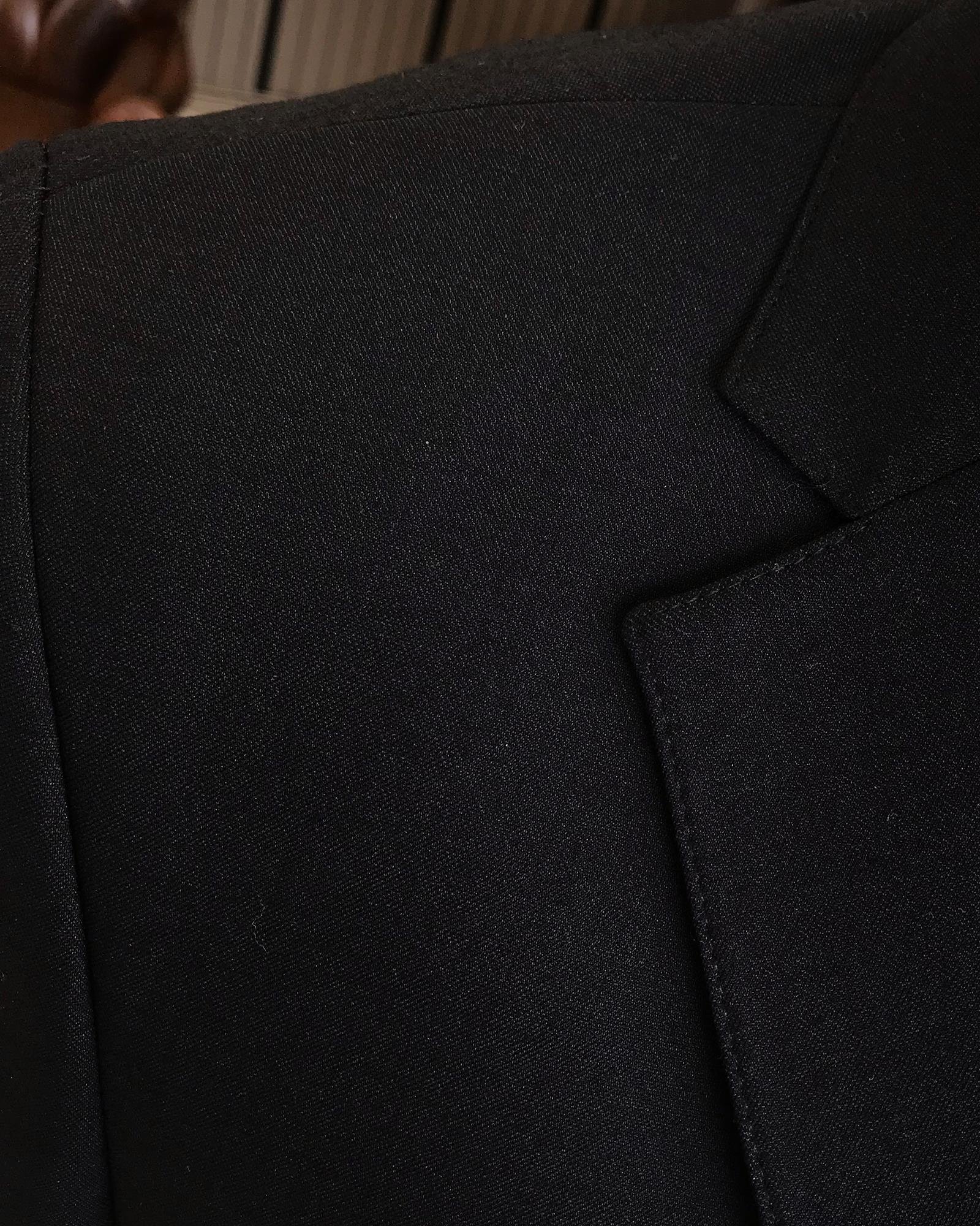 Italian style men's slim fit mono collar linen blended jacket black T9336