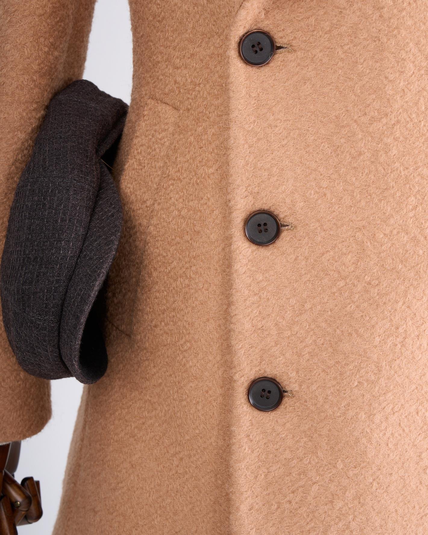İtalyan stil erkek velev yaka yün kaban camel T13282