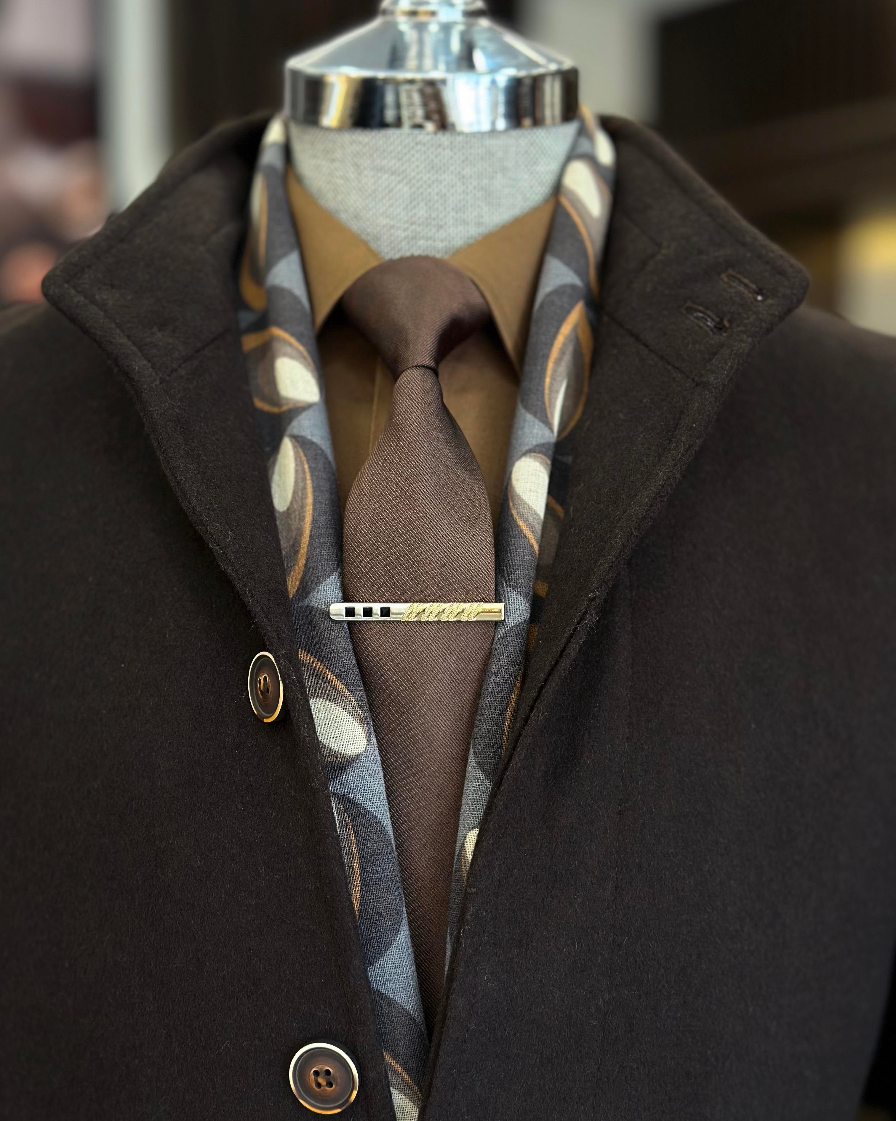 İtalyan stil hakim yaka yün kaşe kaban kahverengi T10812