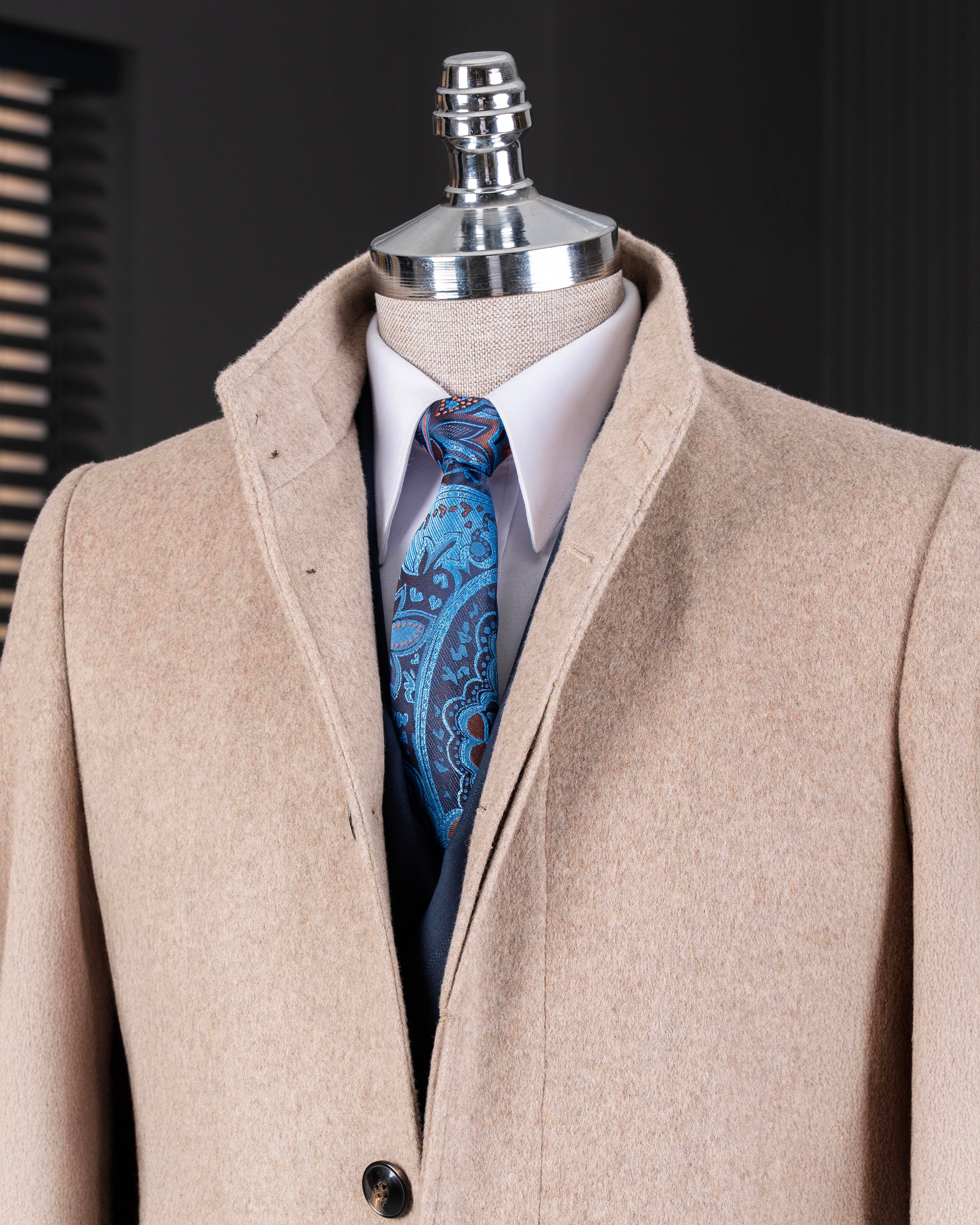 İtalyan stil hakim yaka yün kaşe kaban bej T10807