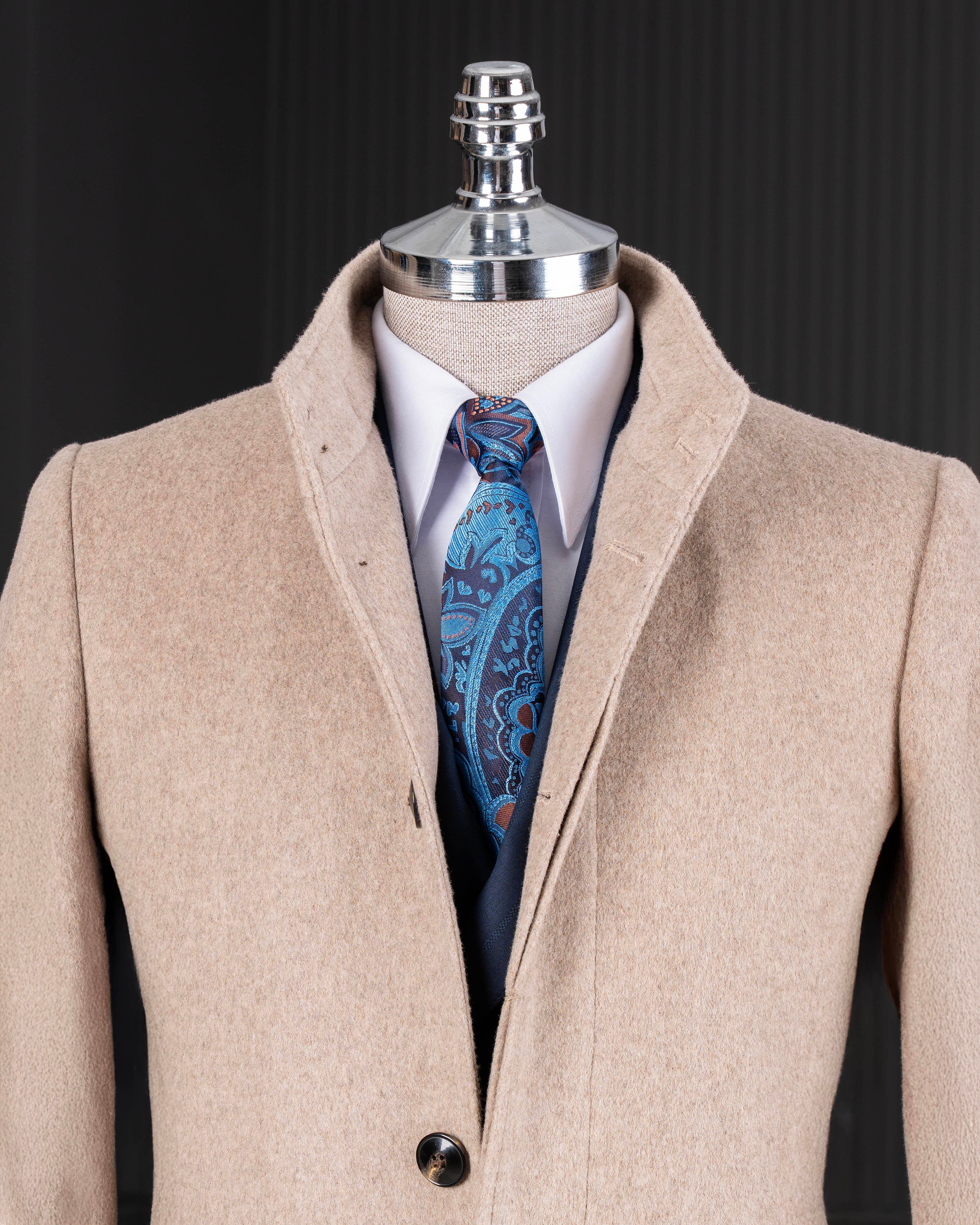 İtalyan stil hakim yaka yün kaşe kaban bej T10807