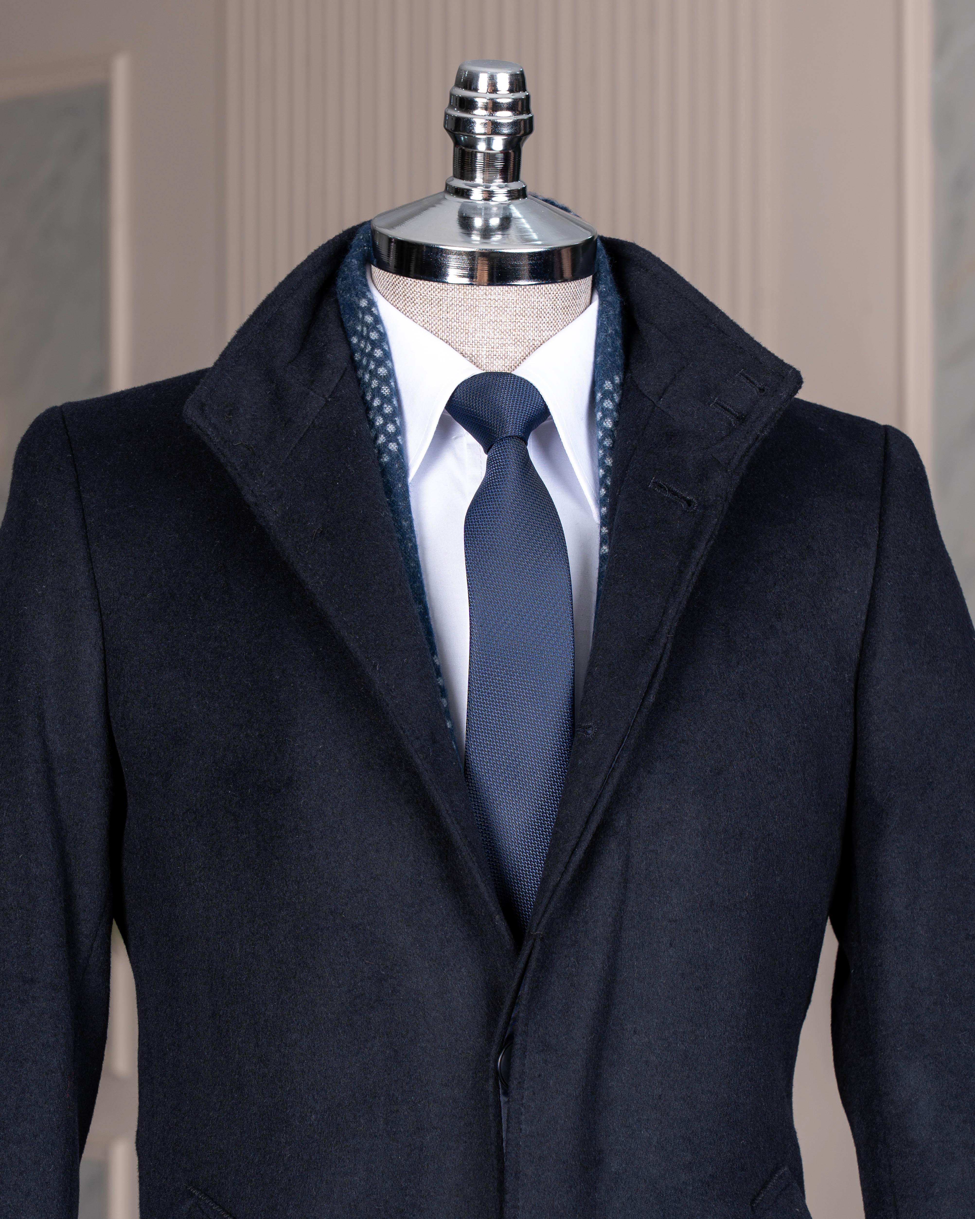İtalyan stil hakim yaka yün kaşe kaban lacivert T10811