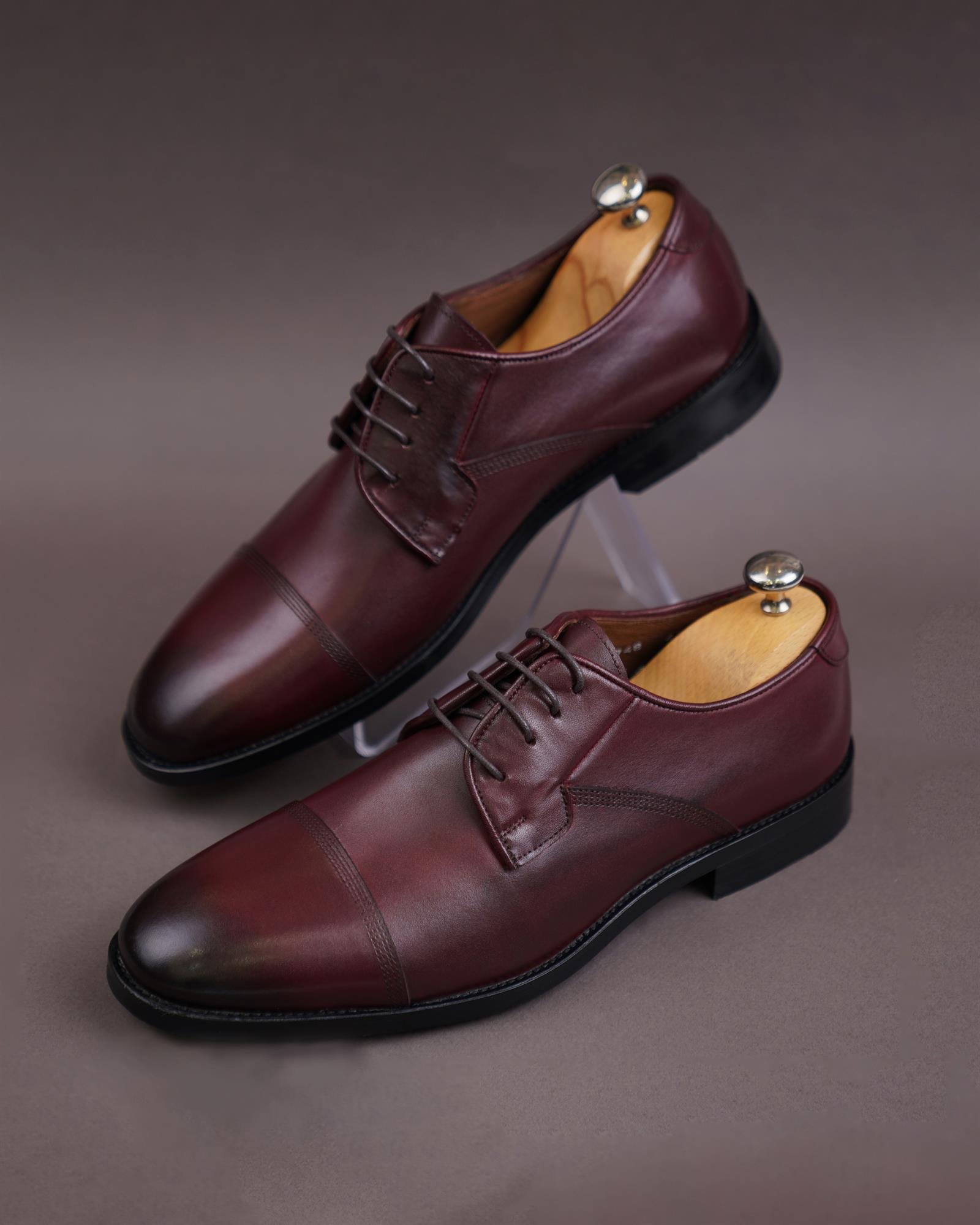 İtalyan stil iç dış deri erkek ayakkabı bordo T10082