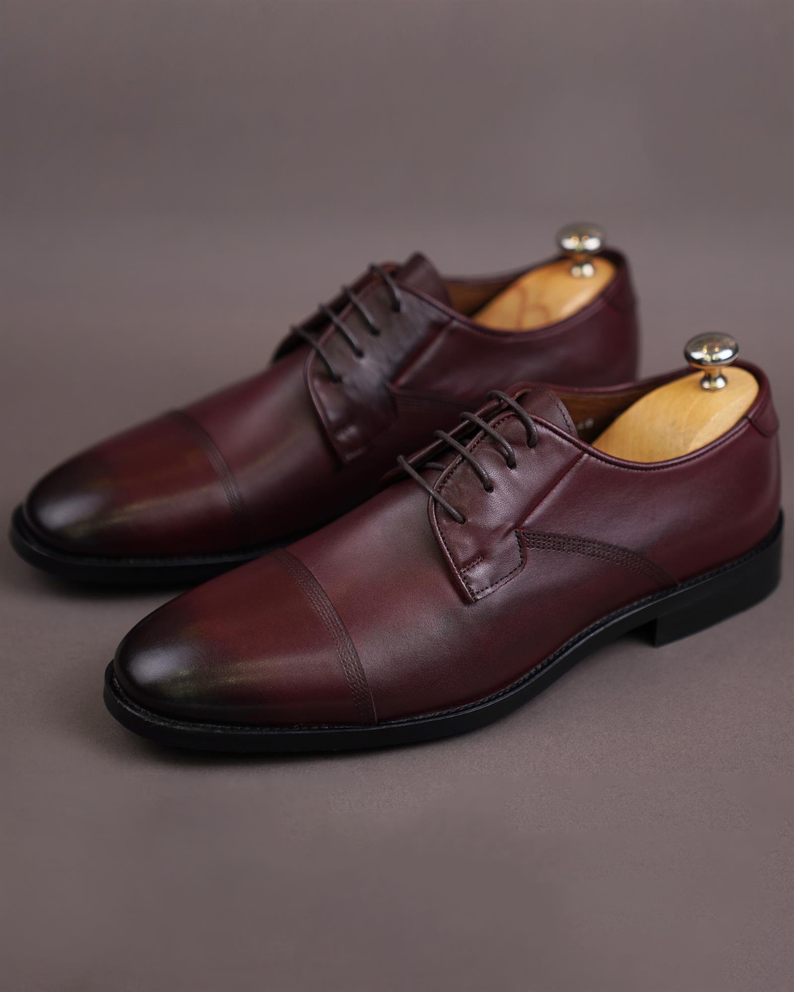 İtalyan stil iç dış deri erkek ayakkabı bordo T10082