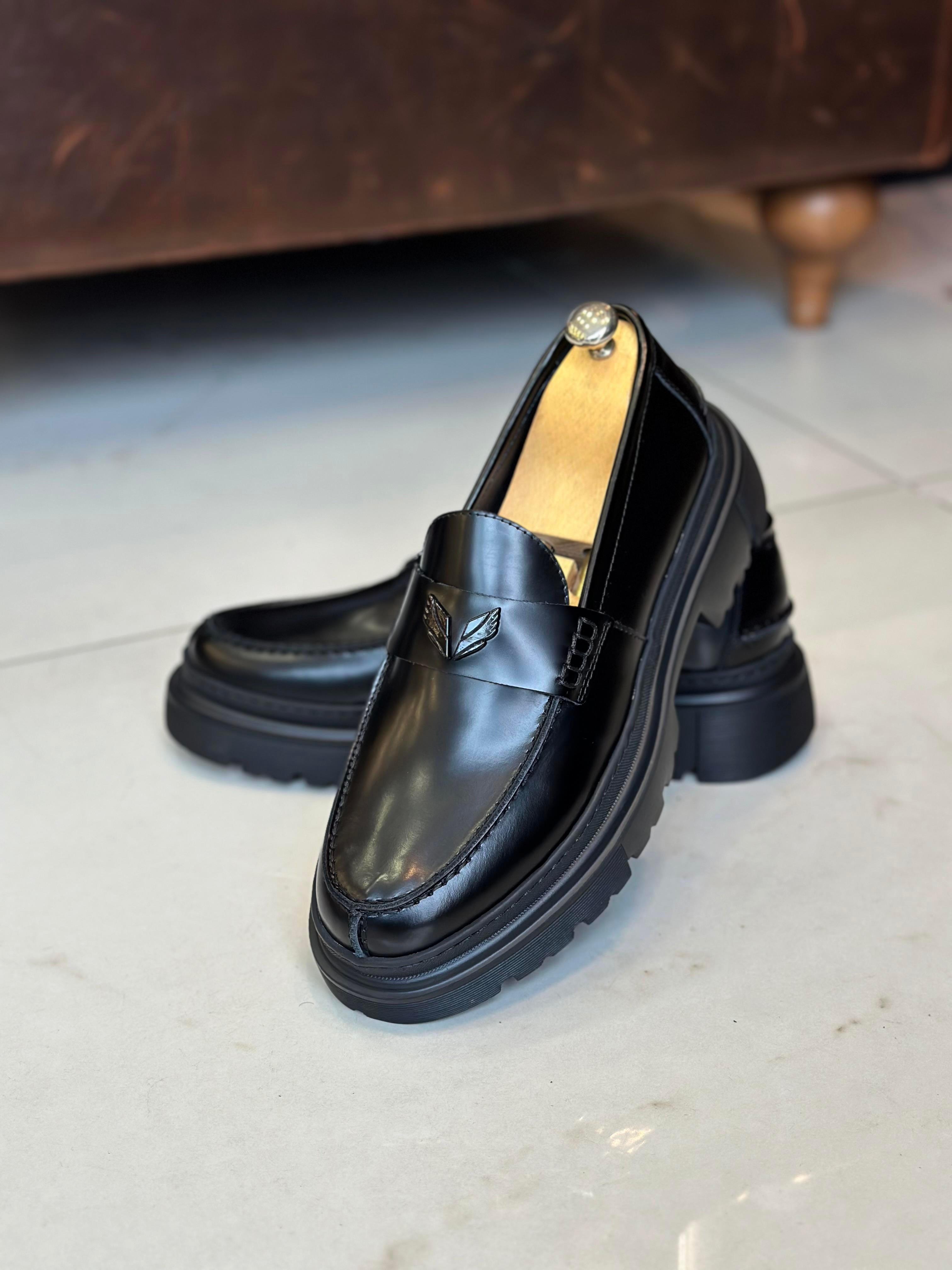 Italian style inner and outer natural leather men's shoes black T11225