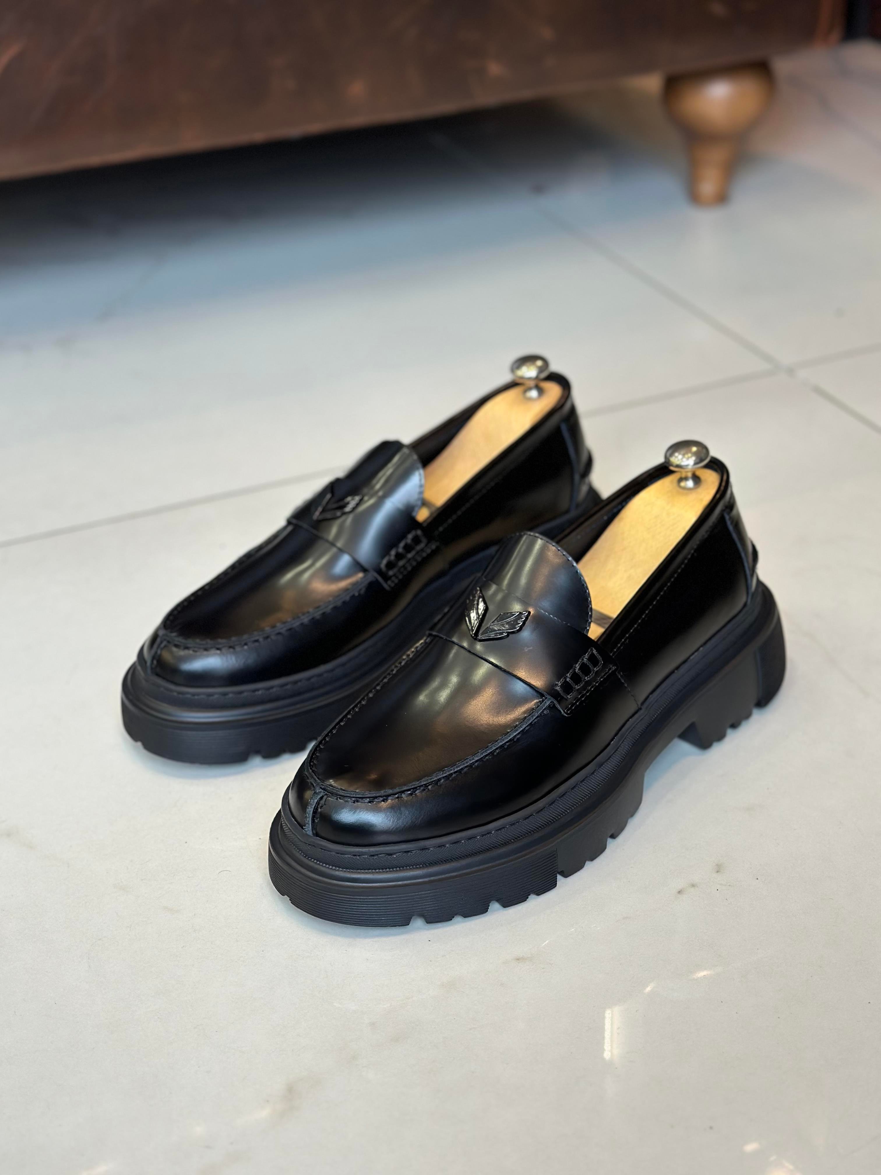 Italian style inner and outer natural leather men's shoes black T11225