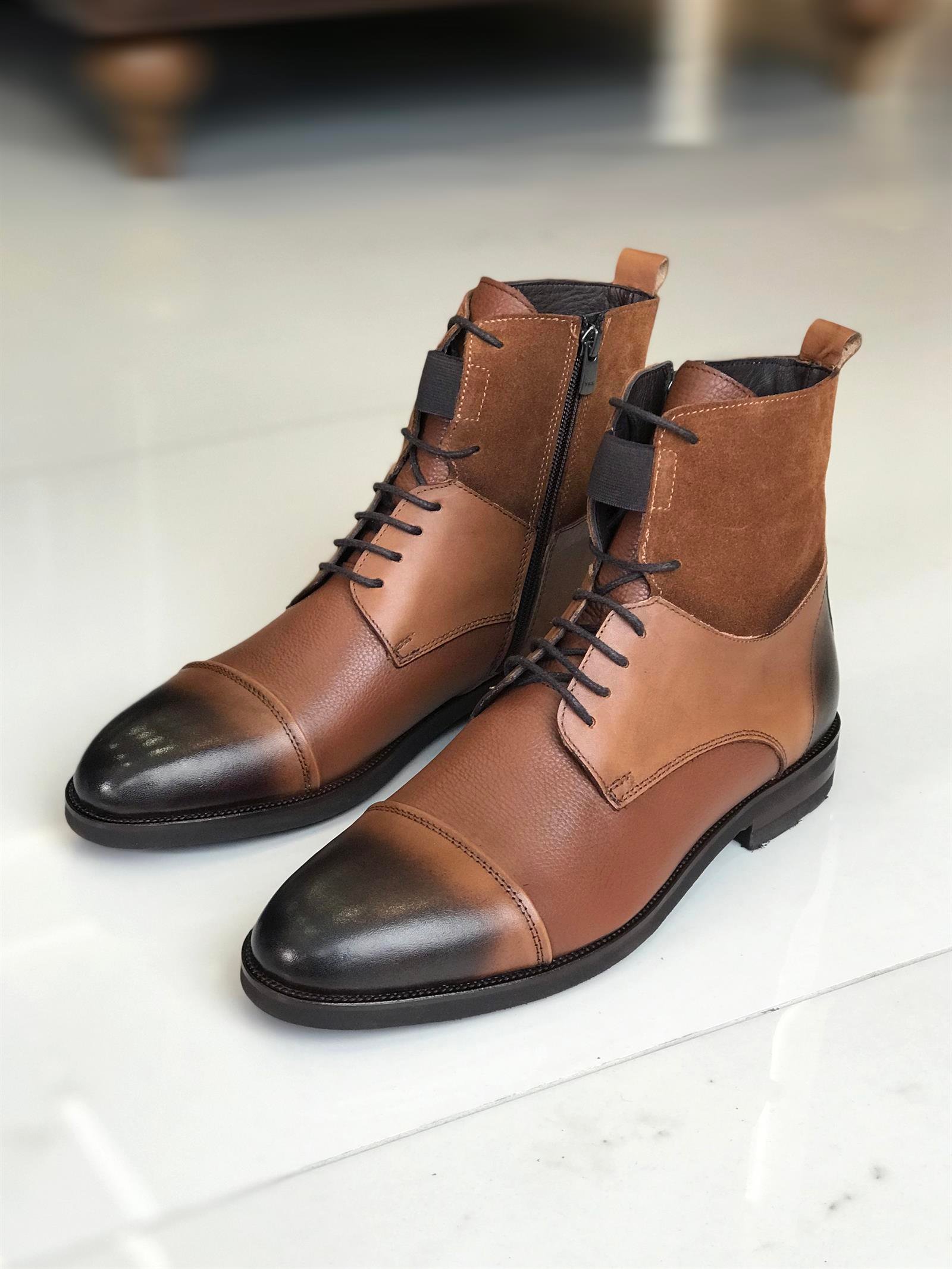 Irama Zippered Suede Leather Dress Boots Footwear Shoes Men\'s Botas Italy 41 Cesare Men Brown Dress Boots - Ivan Troy main image 2