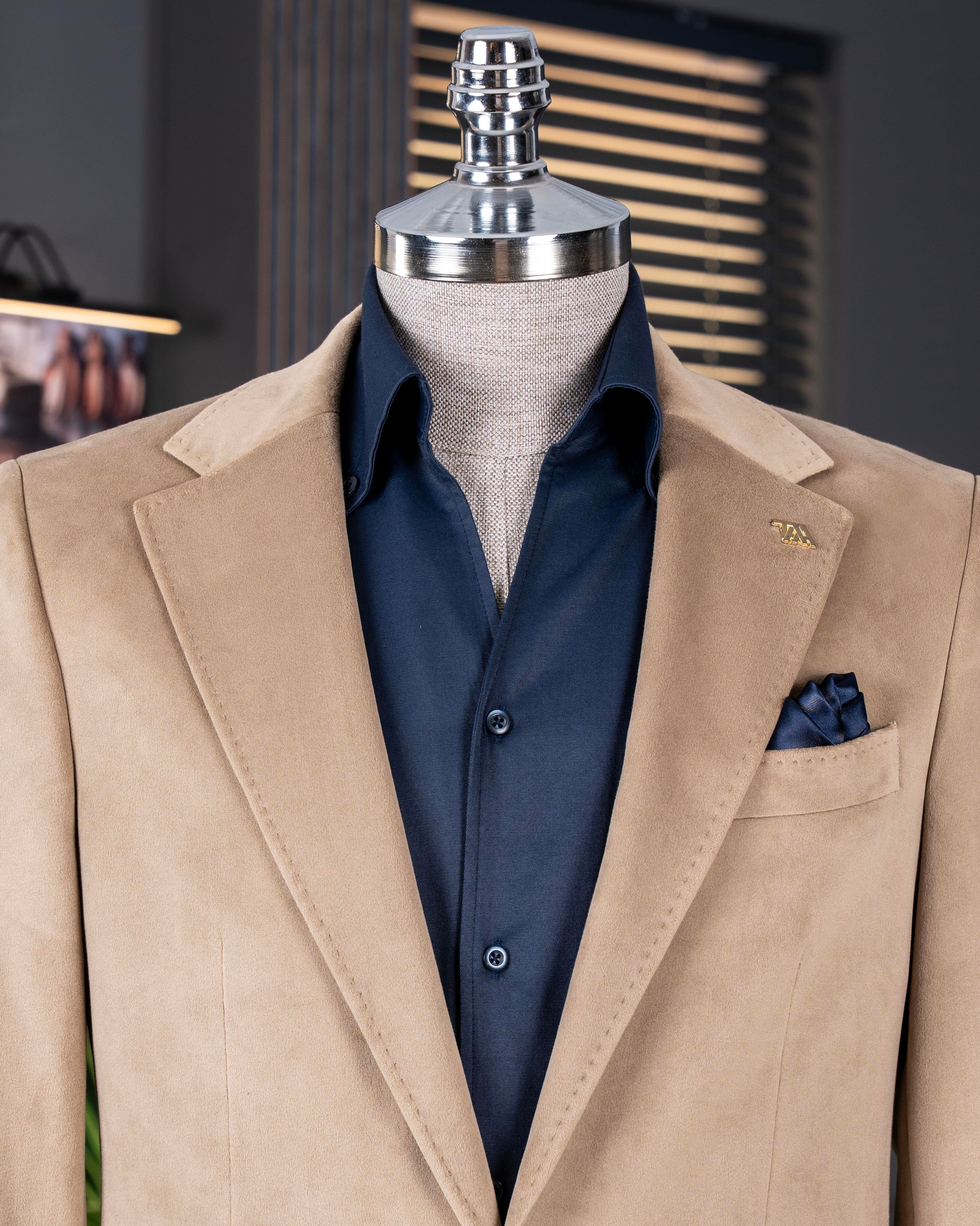 İtalyan stil kadife erkek tek ceket bej T11043