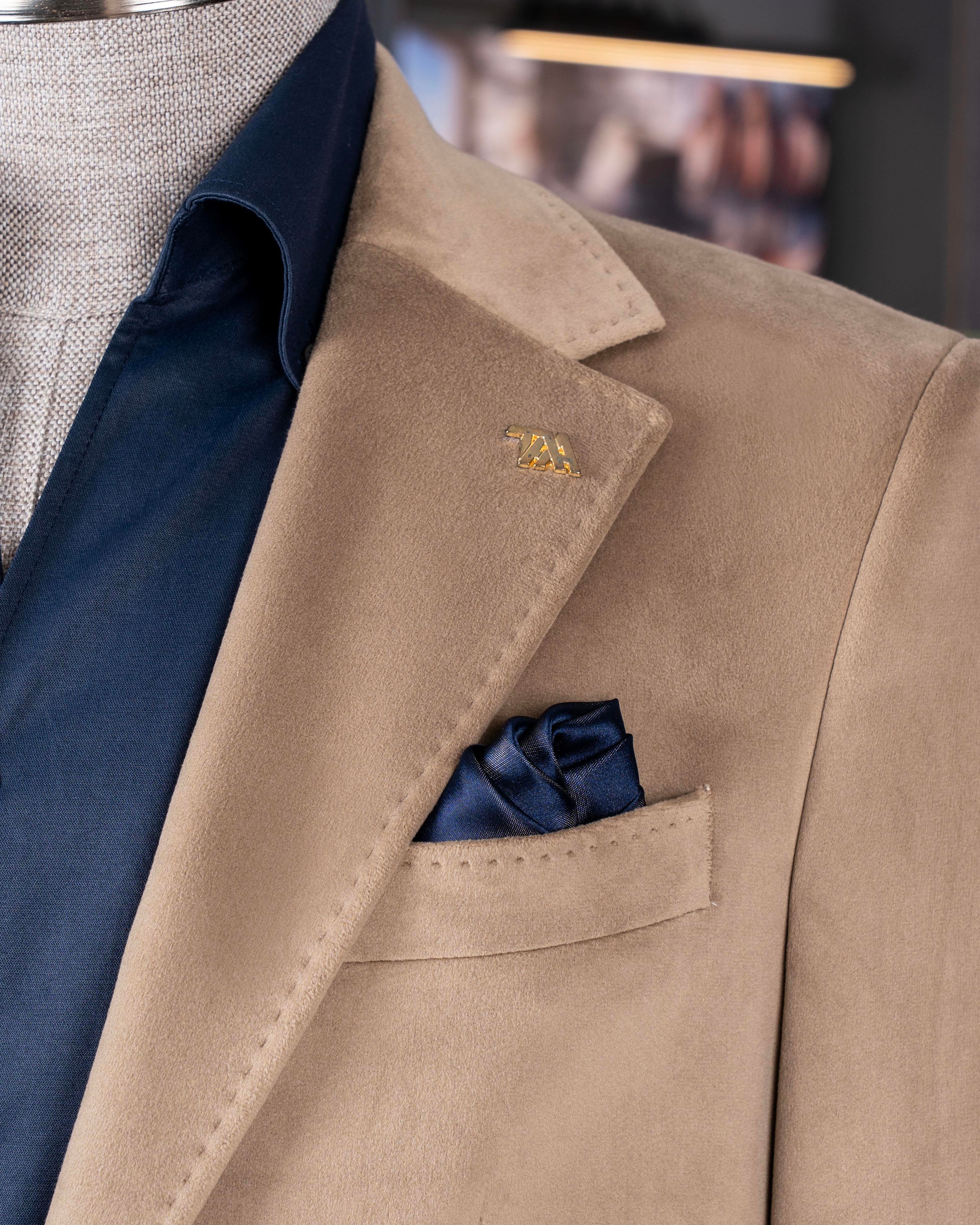 İtalyan stil kadife erkek tek ceket bej T11043