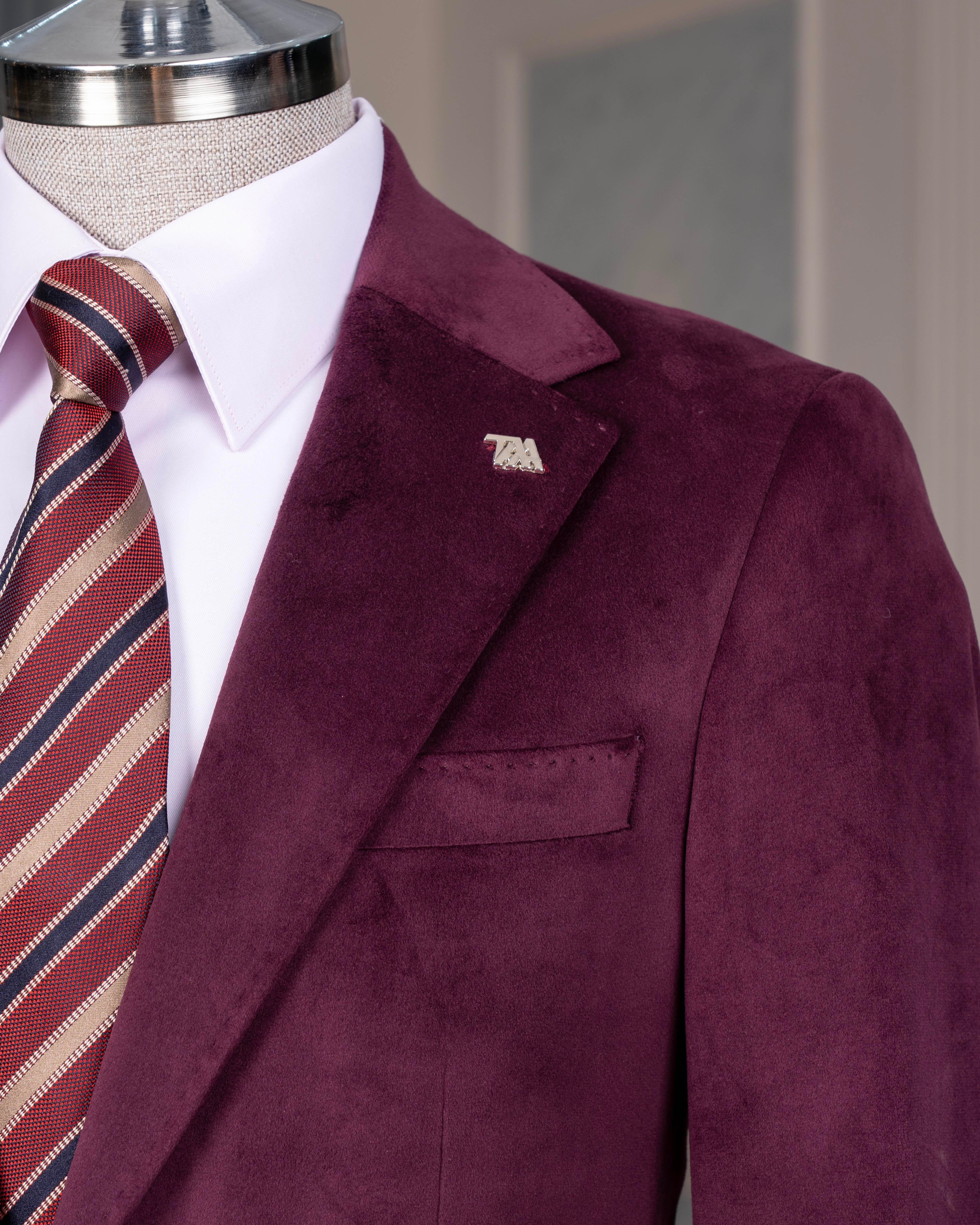 İtalyan stil kadife erkek tek ceket bordo T11044