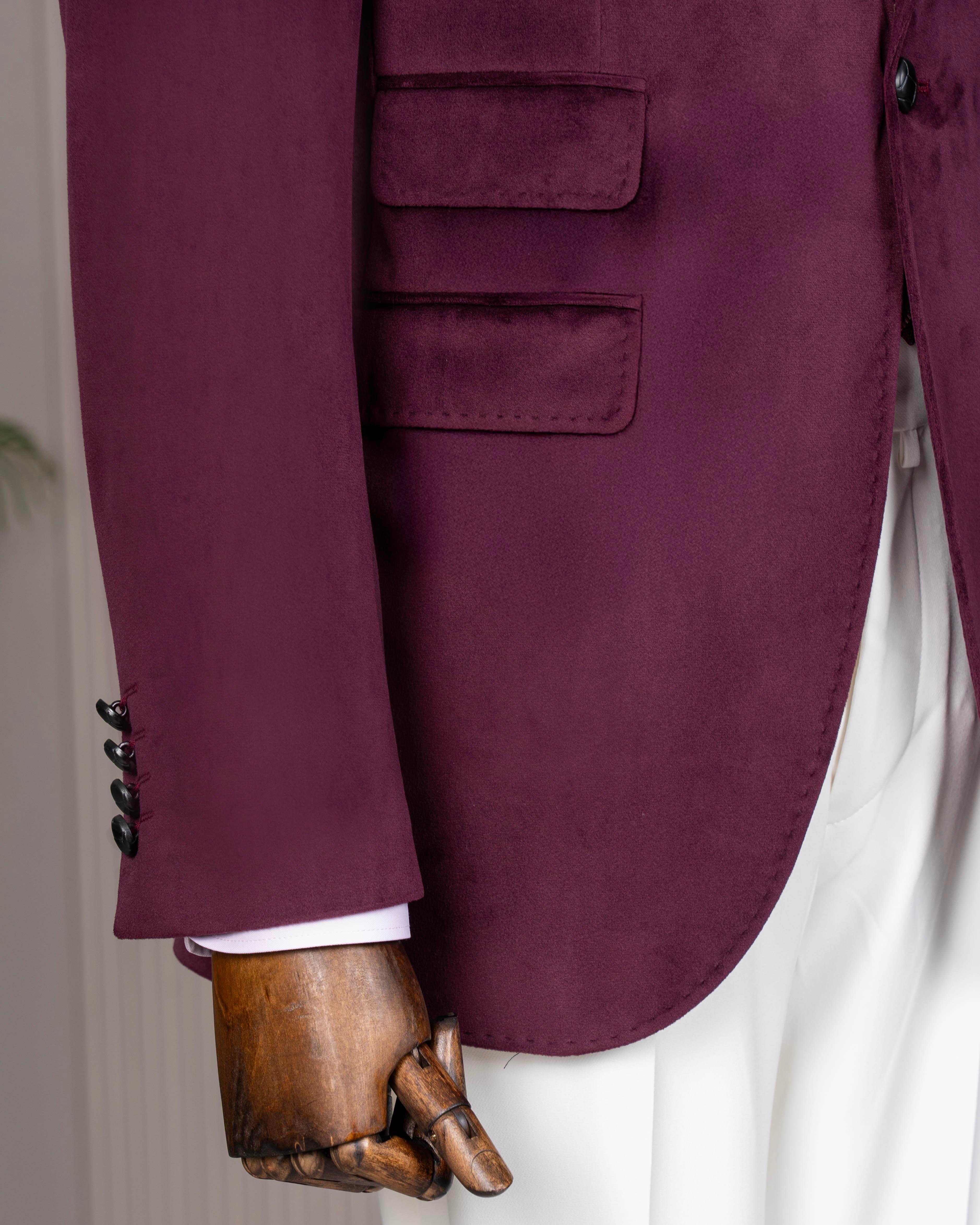 İtalyan stil kadife erkek tek ceket bordo T11044