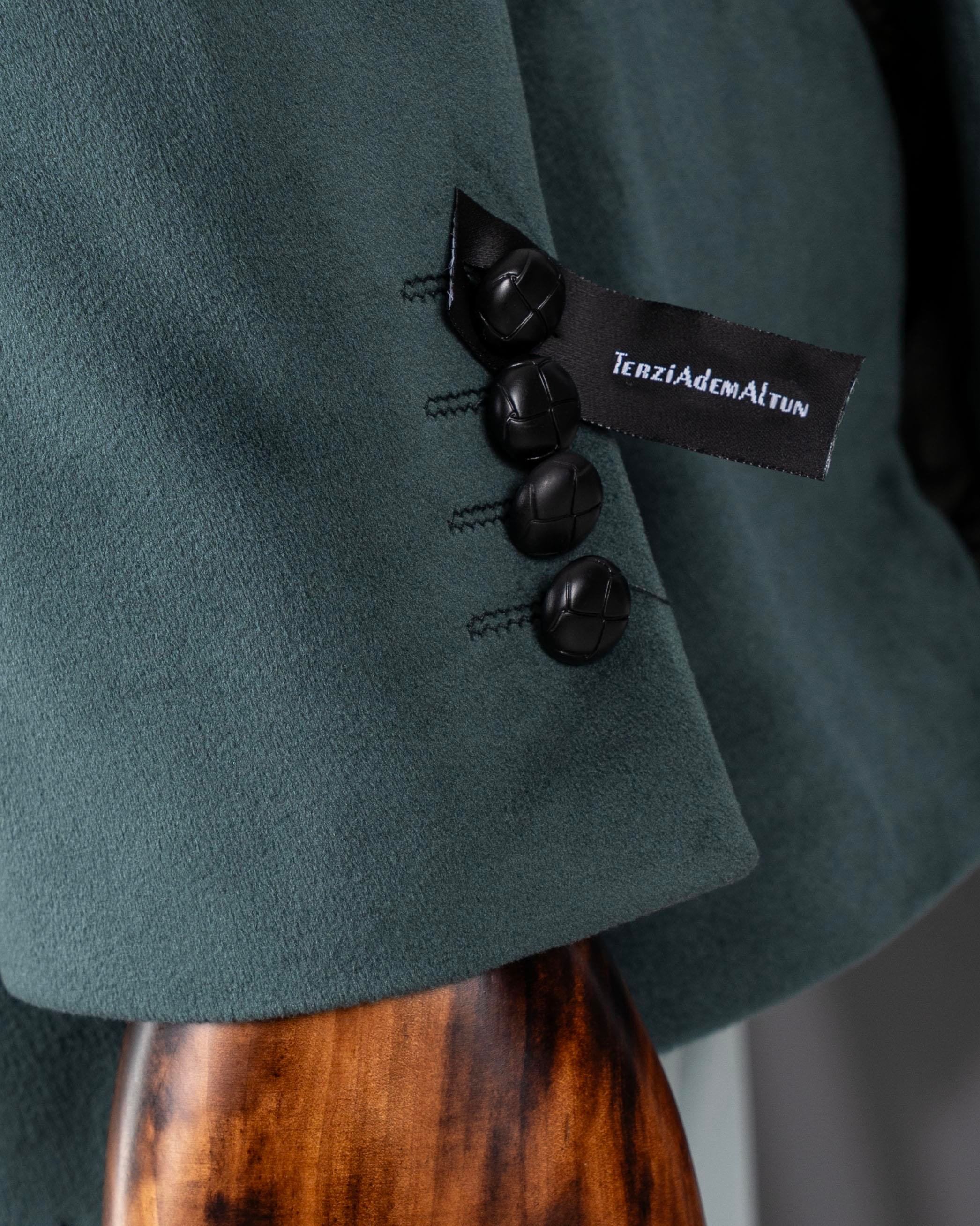 İtalyan stil kadife erkek tek ceket yeşil T11042