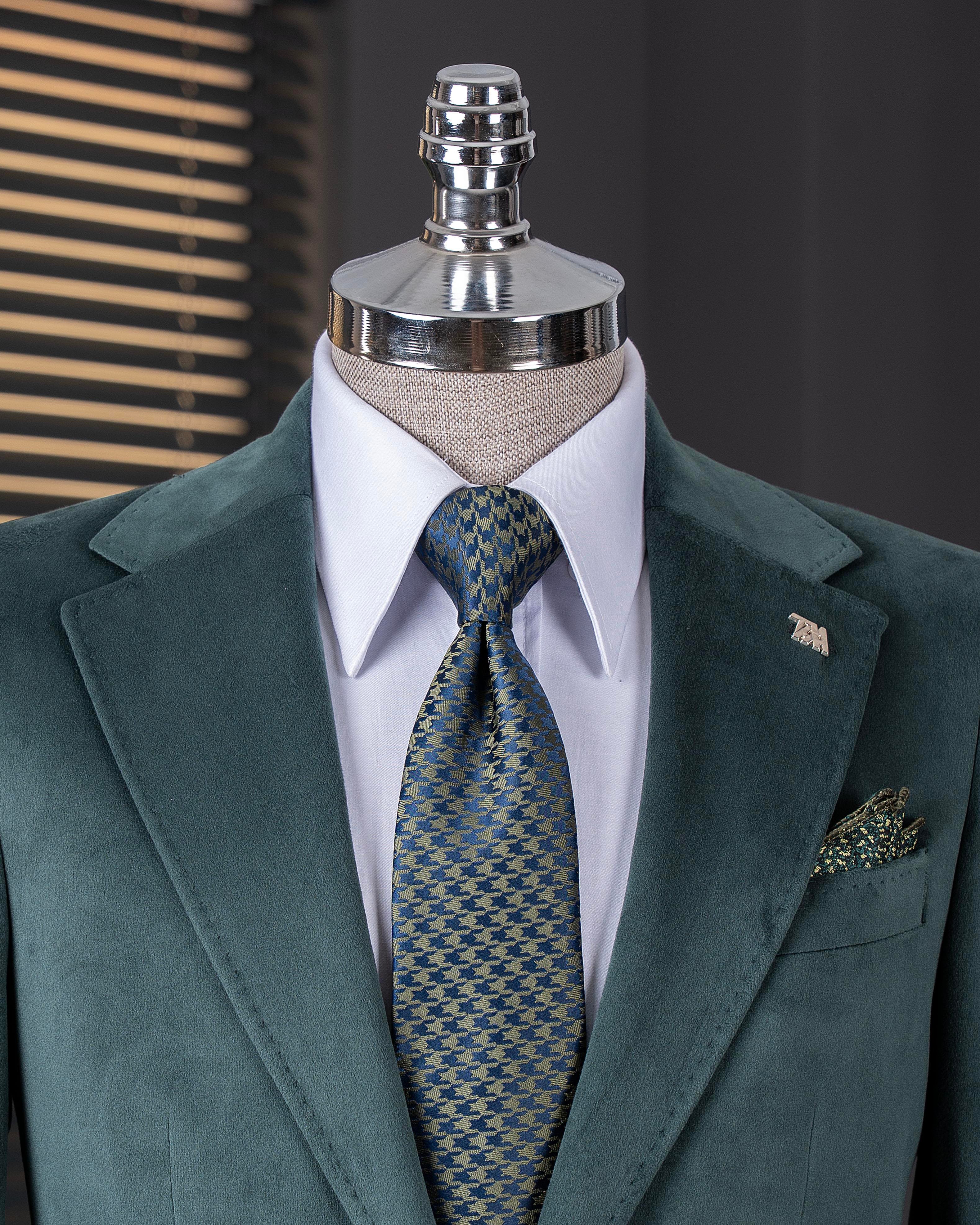 İtalyan stil kadife erkek tek ceket yeşil T11042