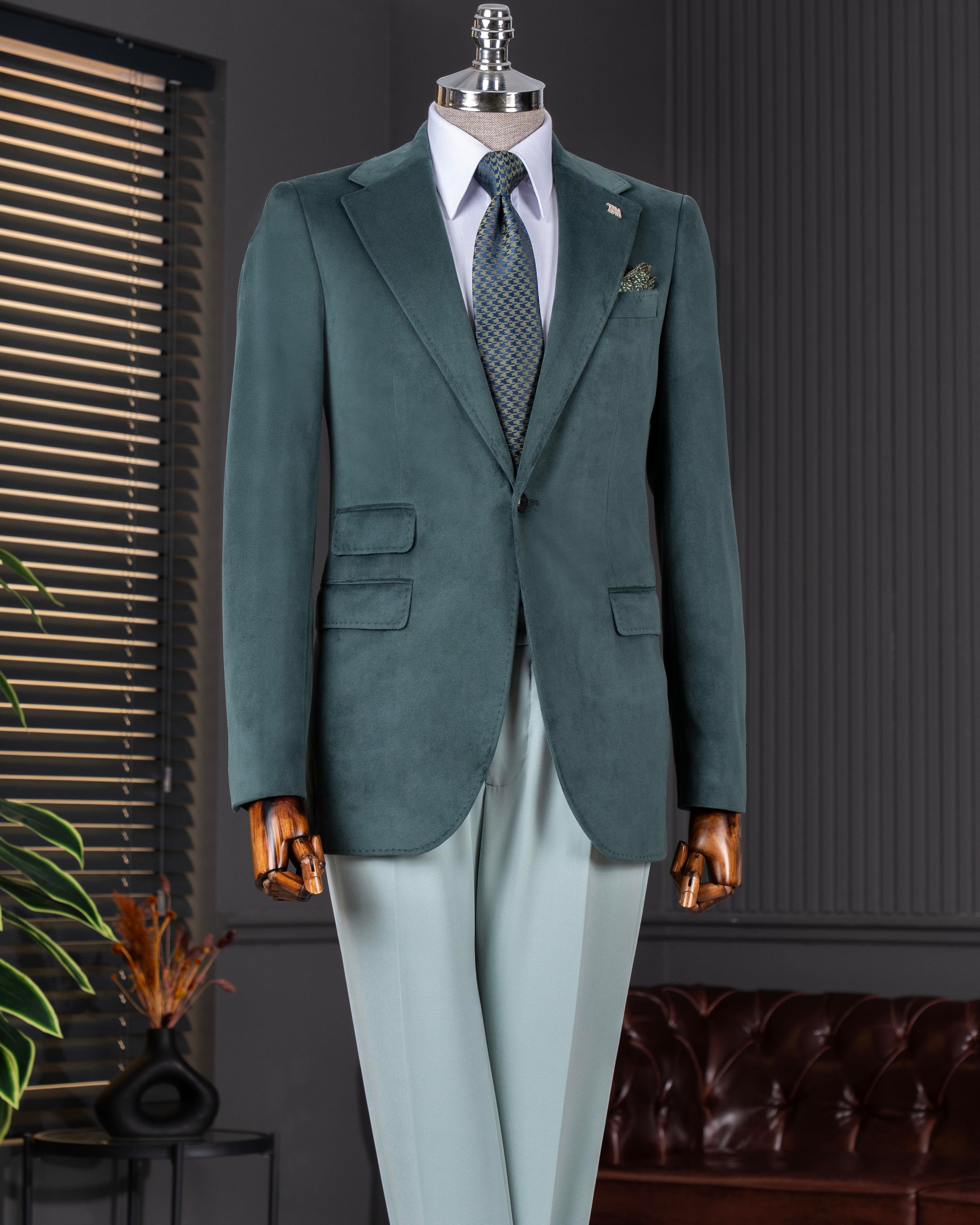 İtalyan stil kadife erkek tek ceket yeşil T11042